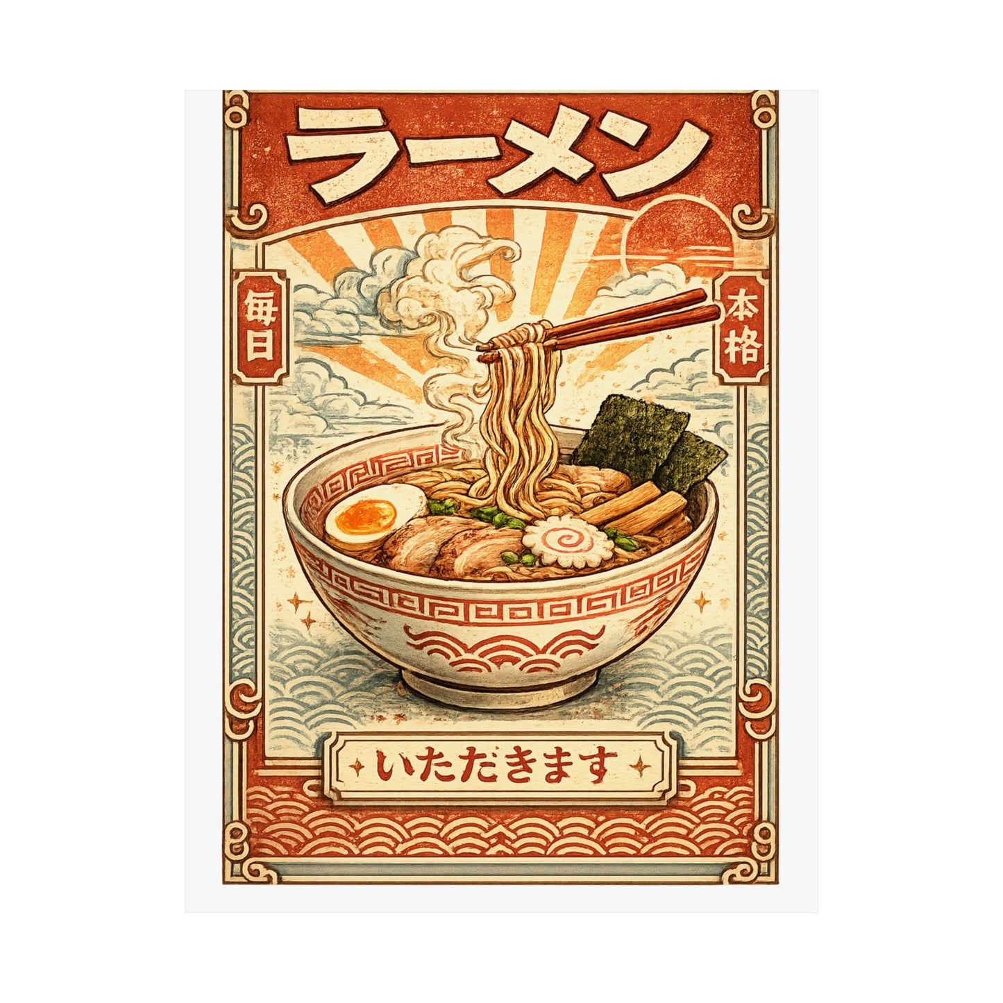 Vintage Ramen Bowl Japanese Food Art Poster