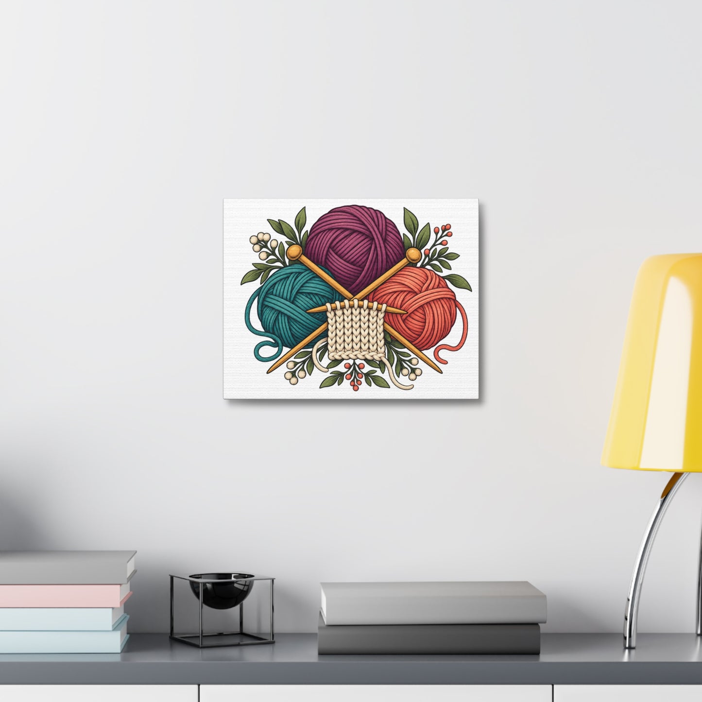 Retro Yarn and Knitting Botanical Art Canvas
