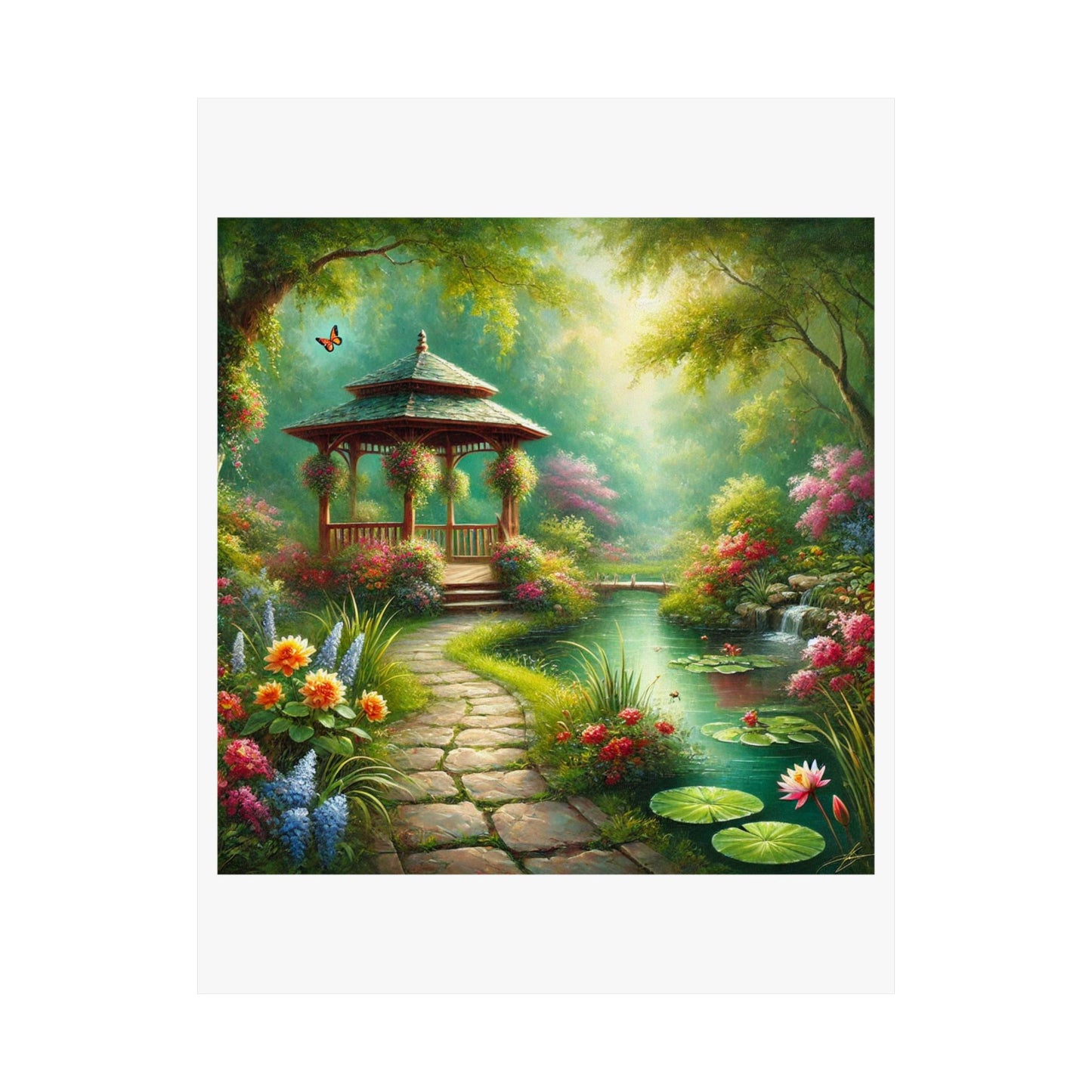 Spring Garden Gazebo Floral Landscape Poster