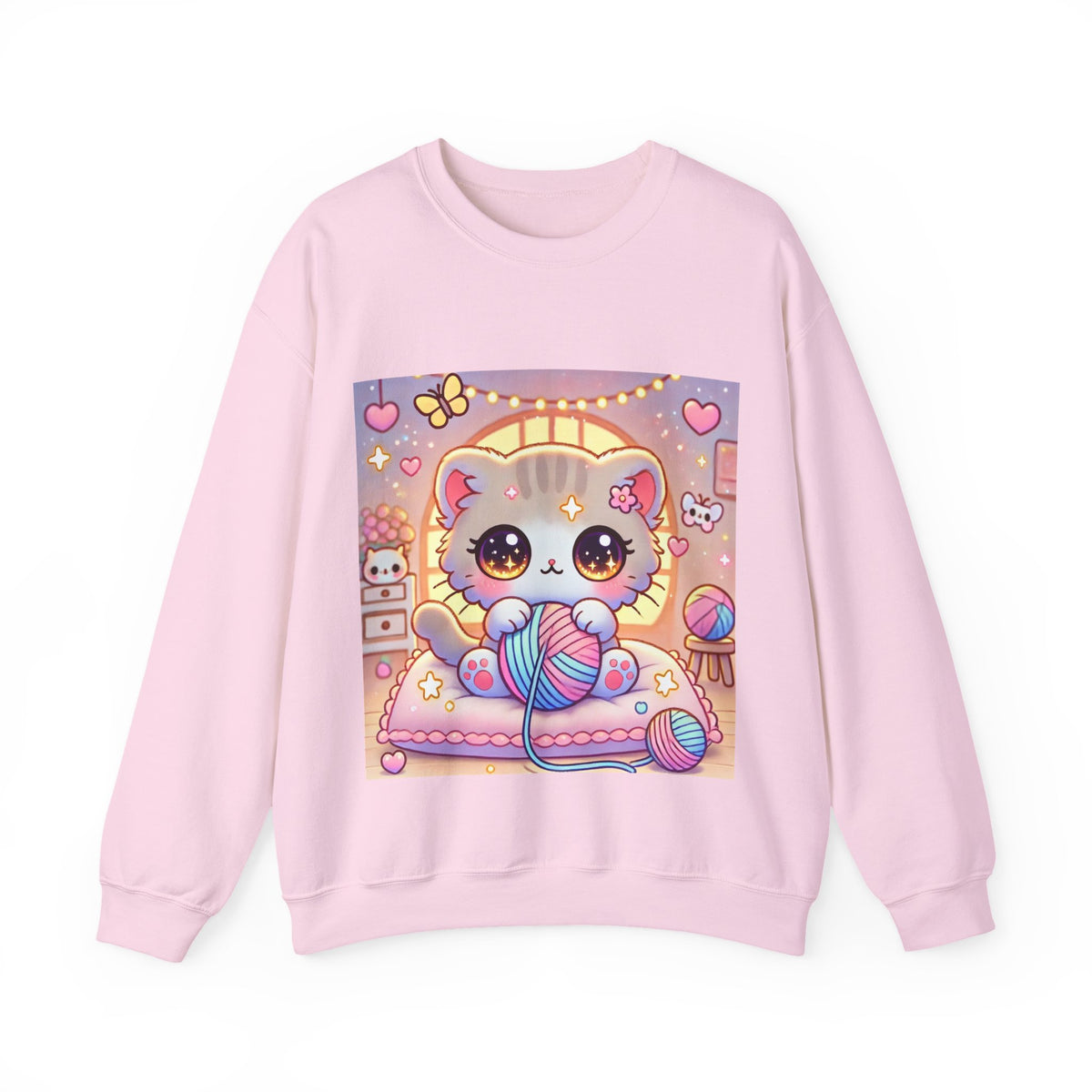 Cozy Kawaii Knitting Cat Pastel Yarn Sweatshirt