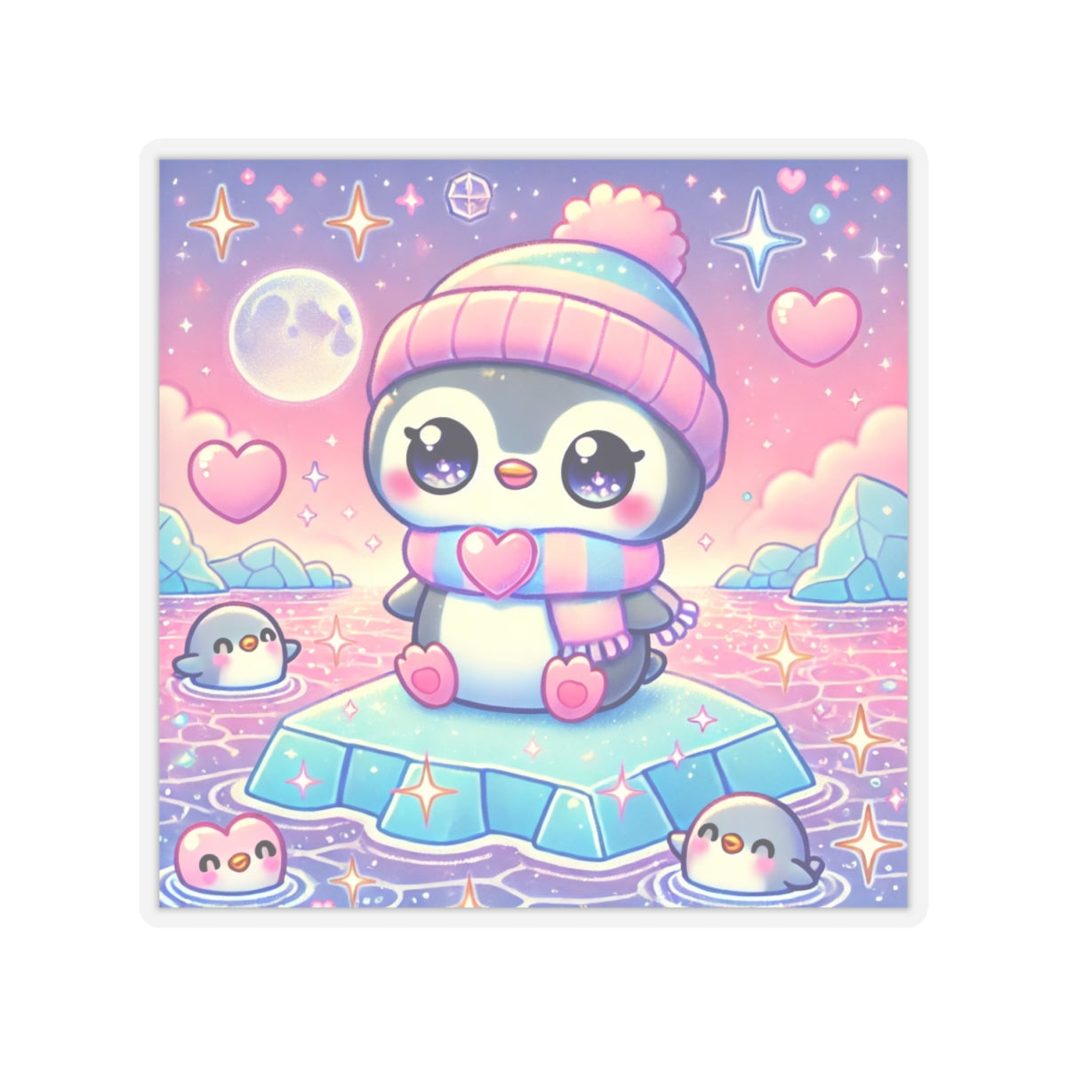 Cute Winter Penguin Ice Floe Kawaii Art Sticker
