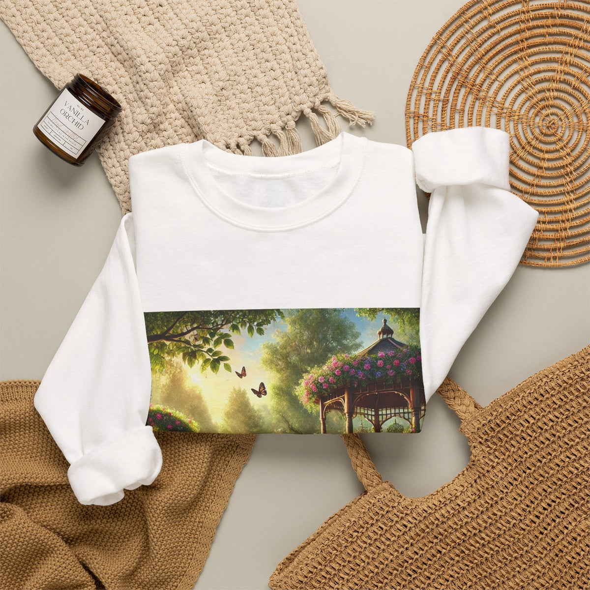 Sunlit Rose Gazebo Cottage Garden Sweatshirt