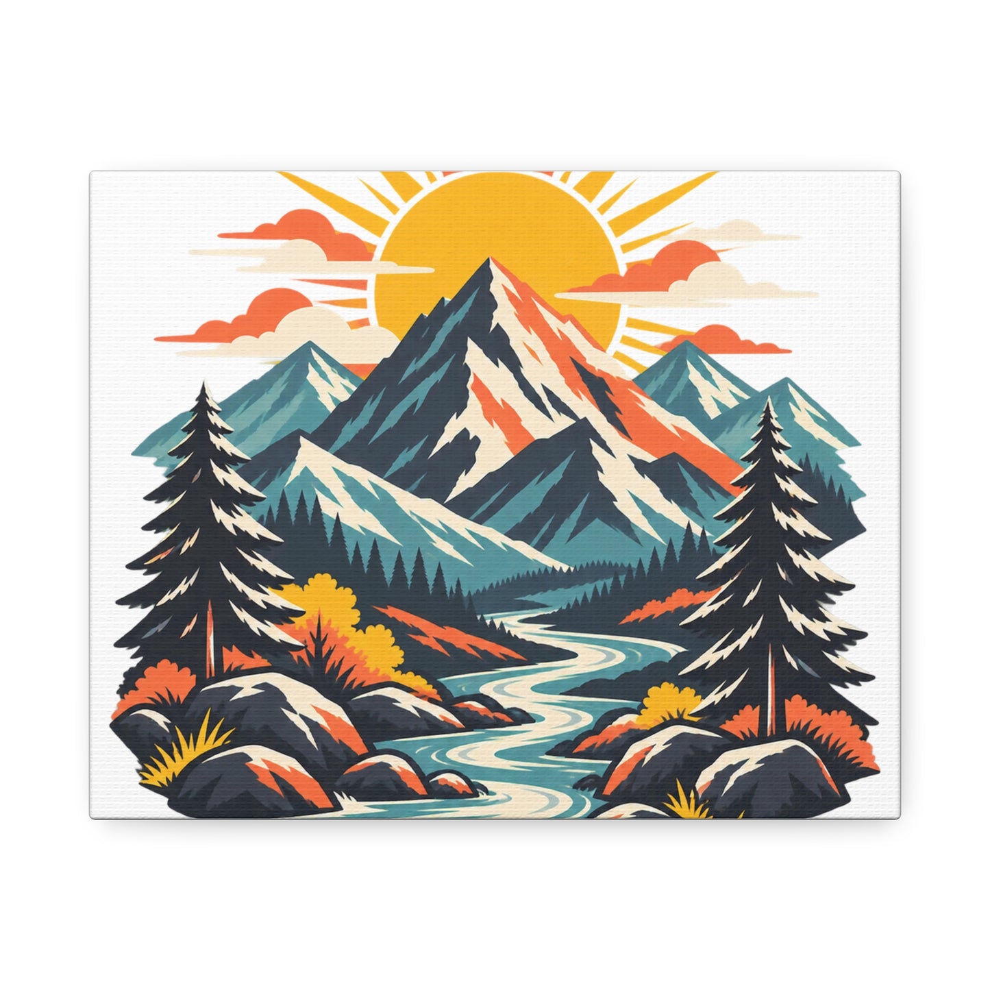 Alpine Sunrise River Mountain Adventure Canvas Wall Art