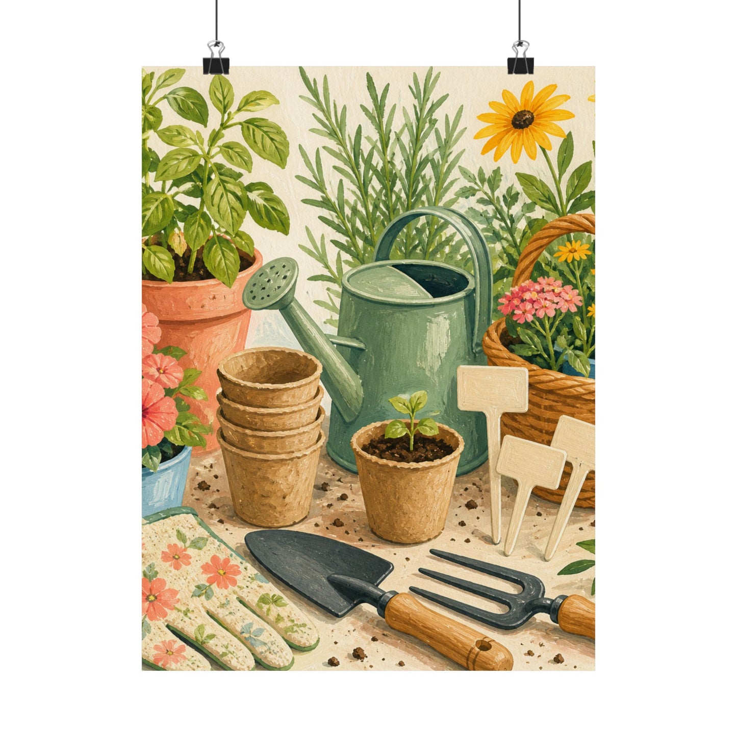 Colorful Gardening Tools and Flowers Hobby Poster