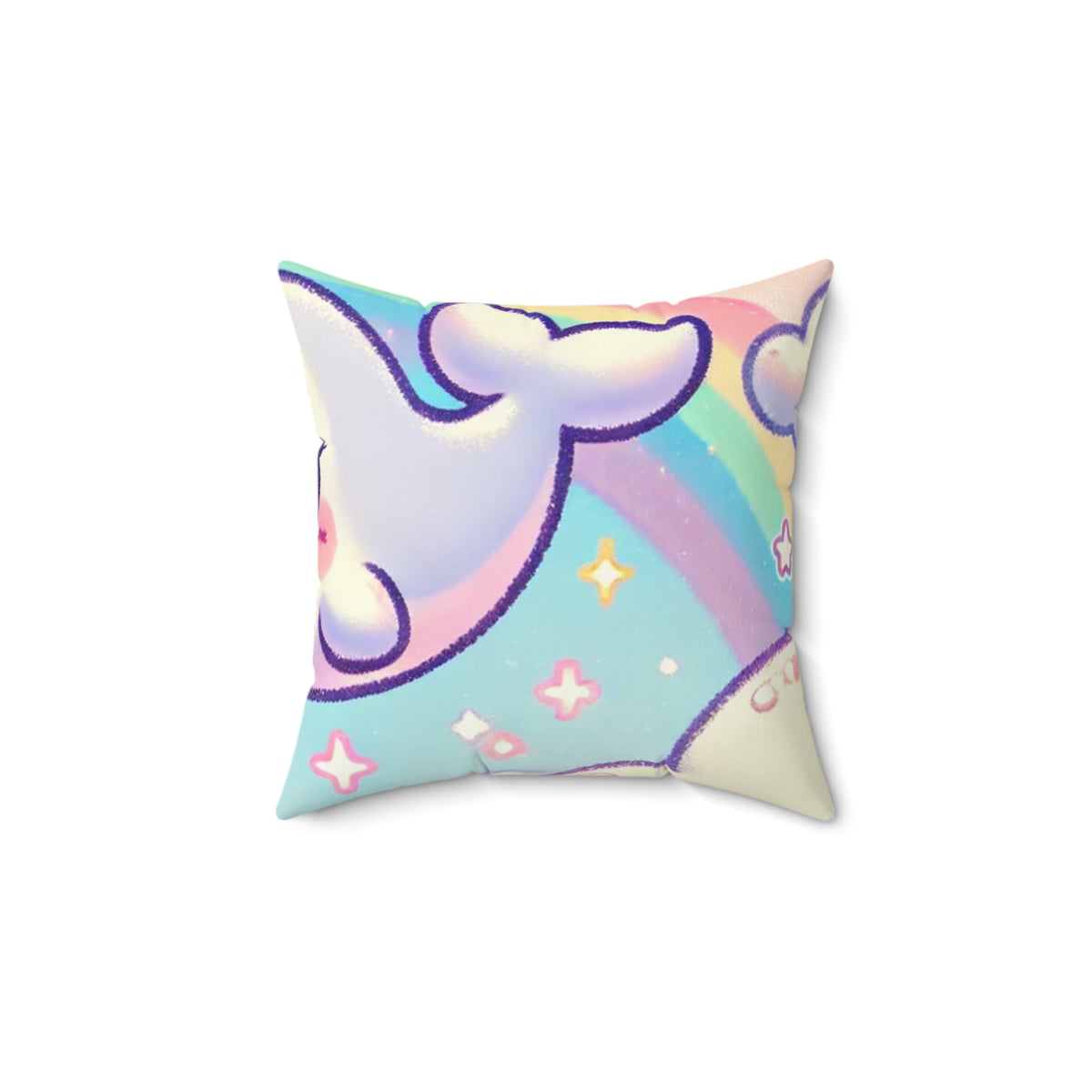 Kawaii Rainbow Whale Pastel Cloud Decorative Pillow