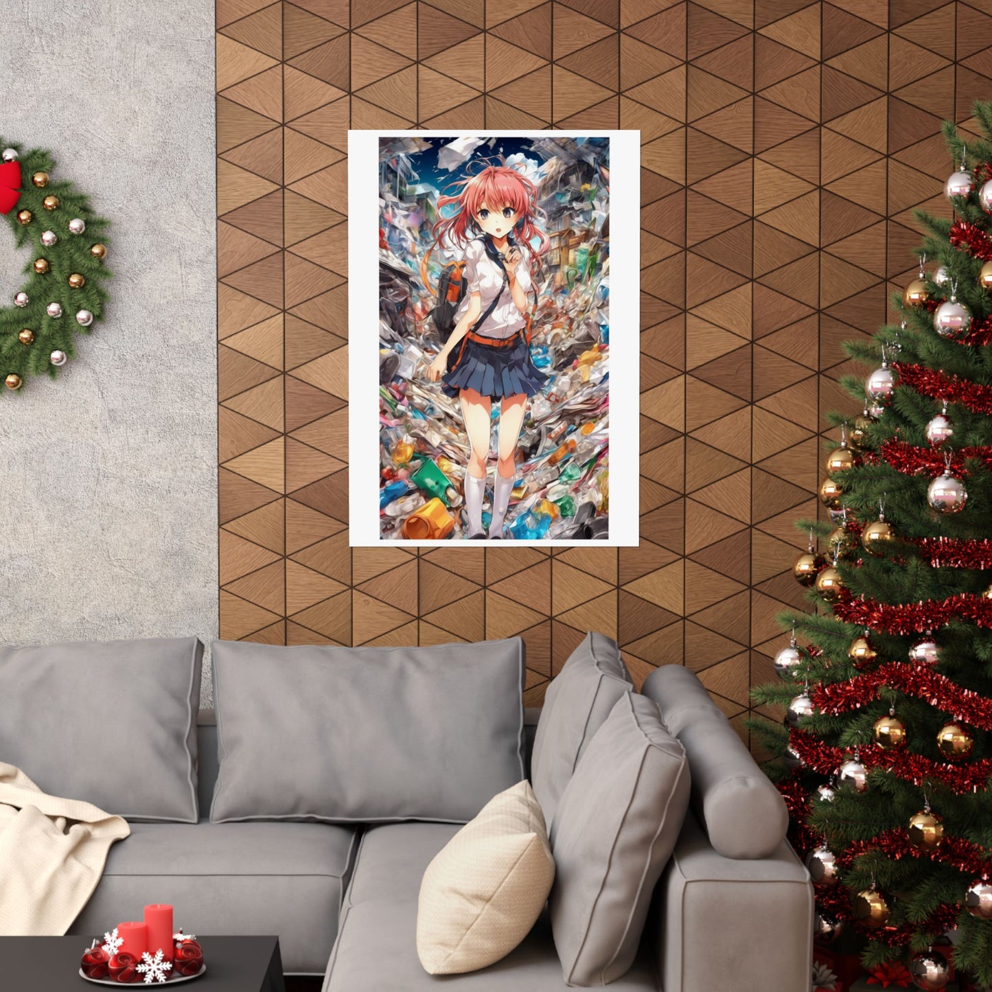Recycling Day Anime Schoolgirl Eco Street Art Poster
