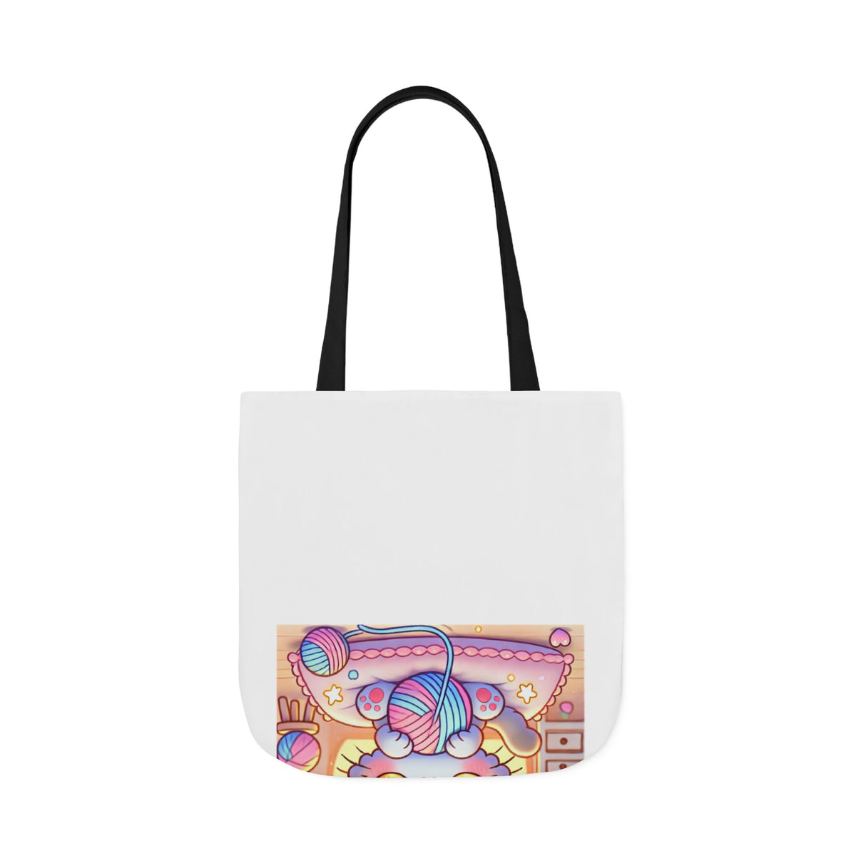 Cozy Kawaii Knitting Cat Pastel Yarn Canvas Tote Bag