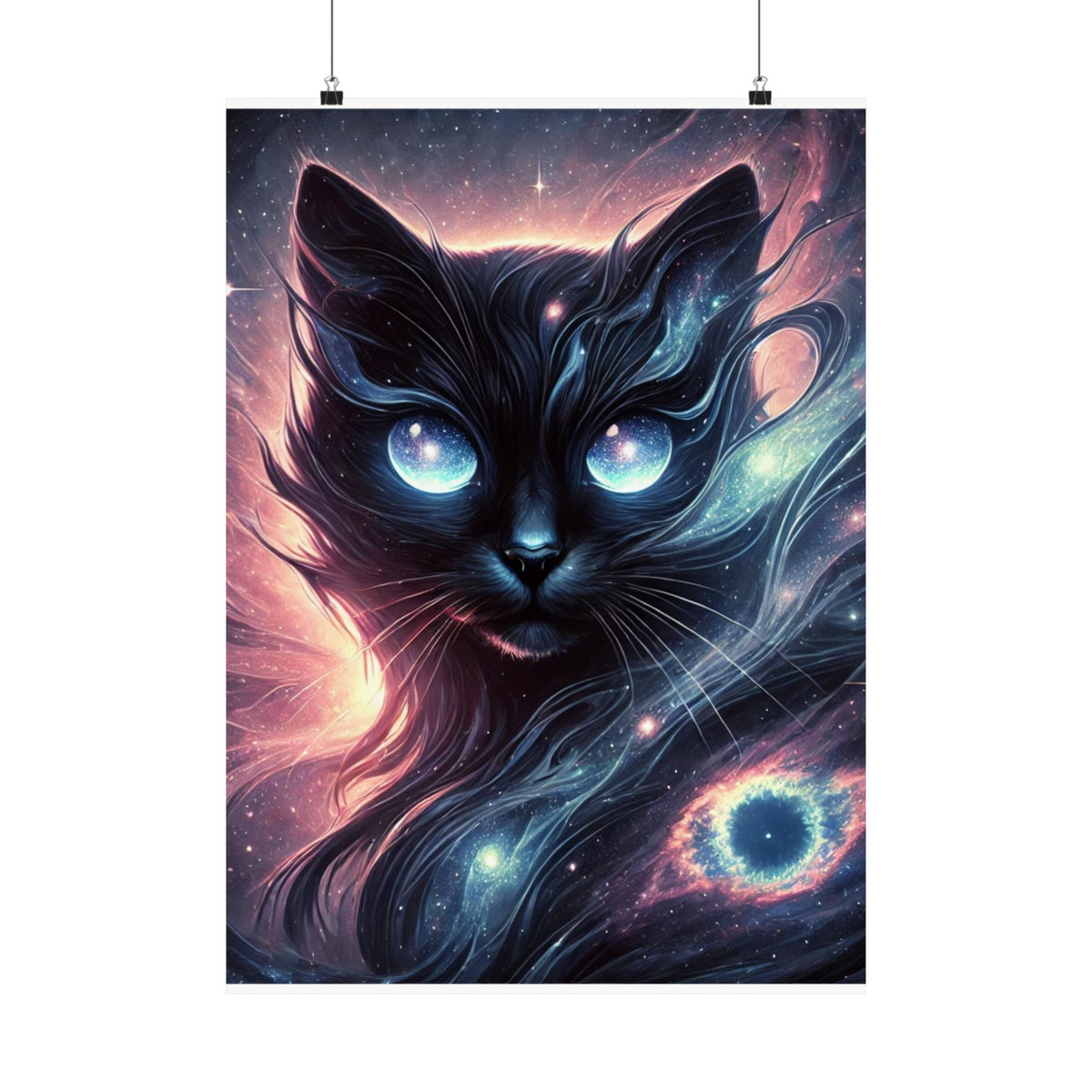 Cosmic Black Cat Galaxy Celestial Wall Art Poster