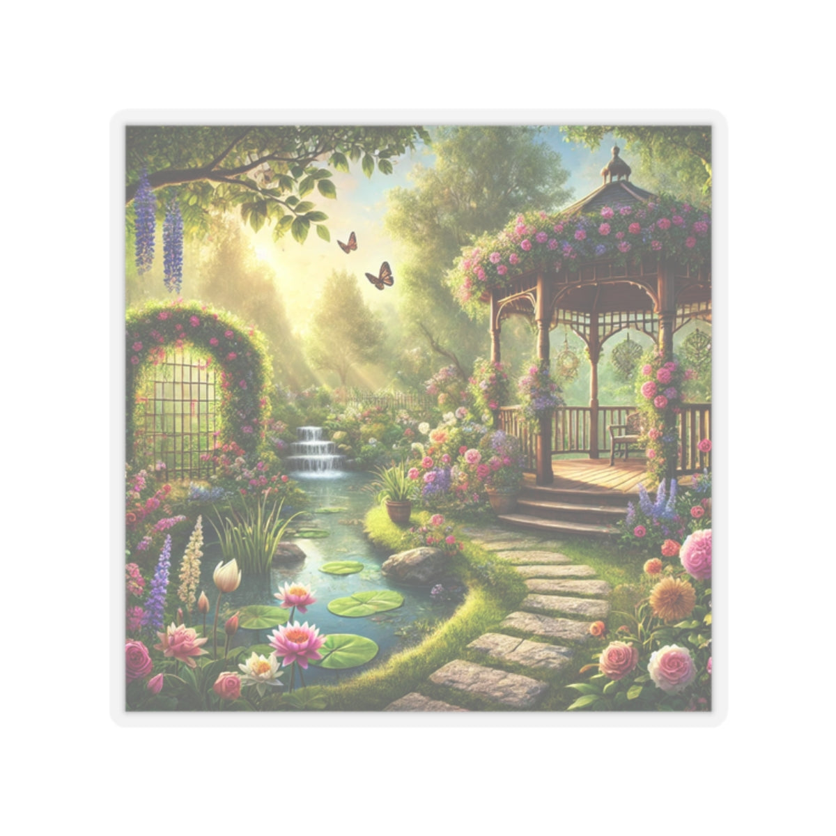 Sunlit Rose Gazebo Cottage Garden Sticker