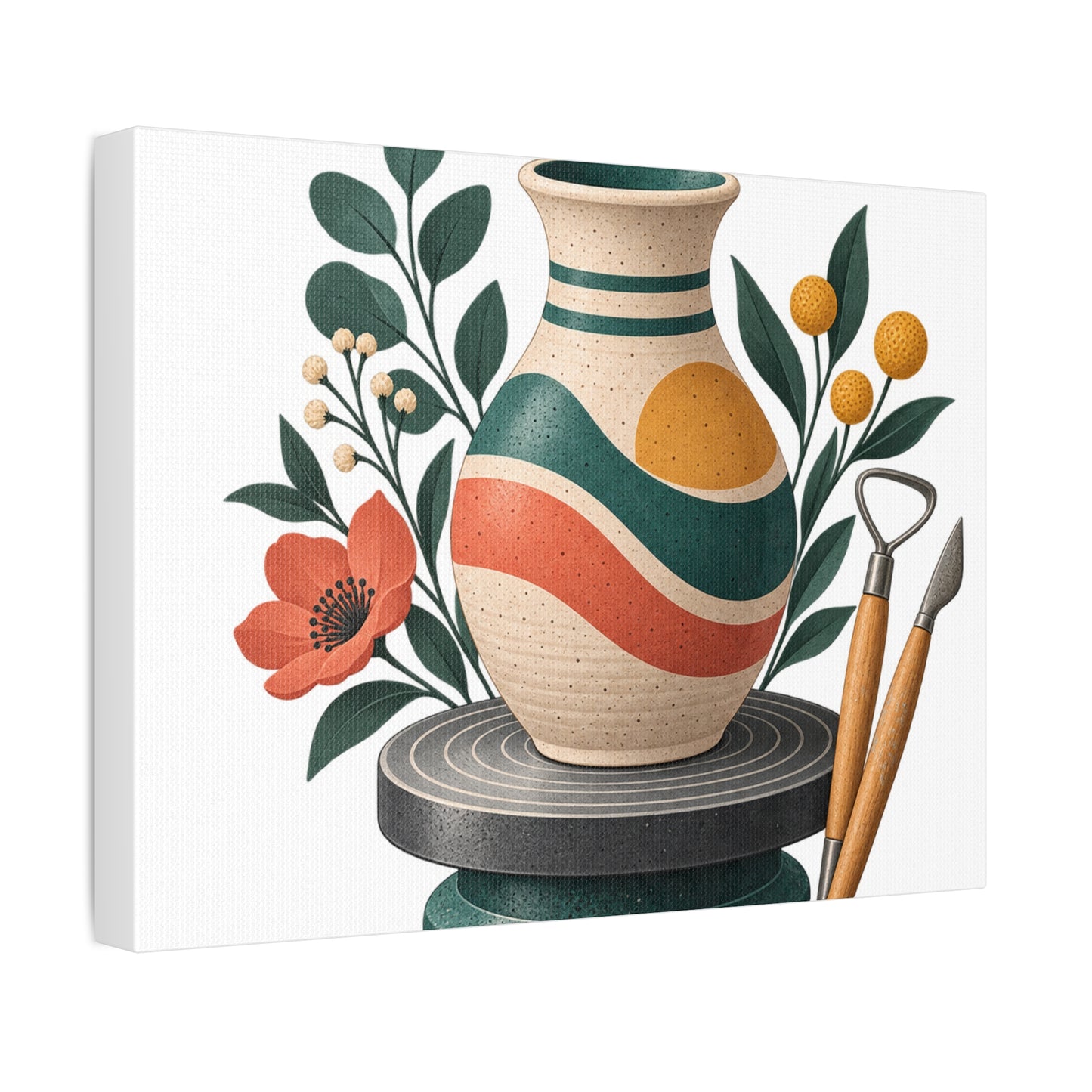 Midcentury Pottery Botanical Art Canvas