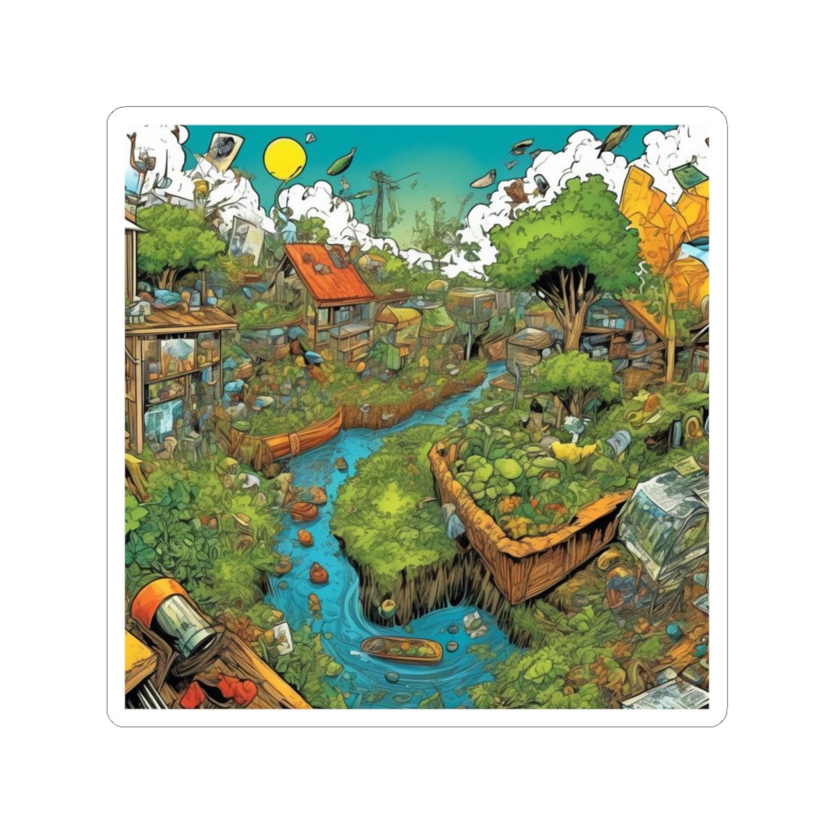 Whimsical Garden Stream Nature Gift Art Sticker