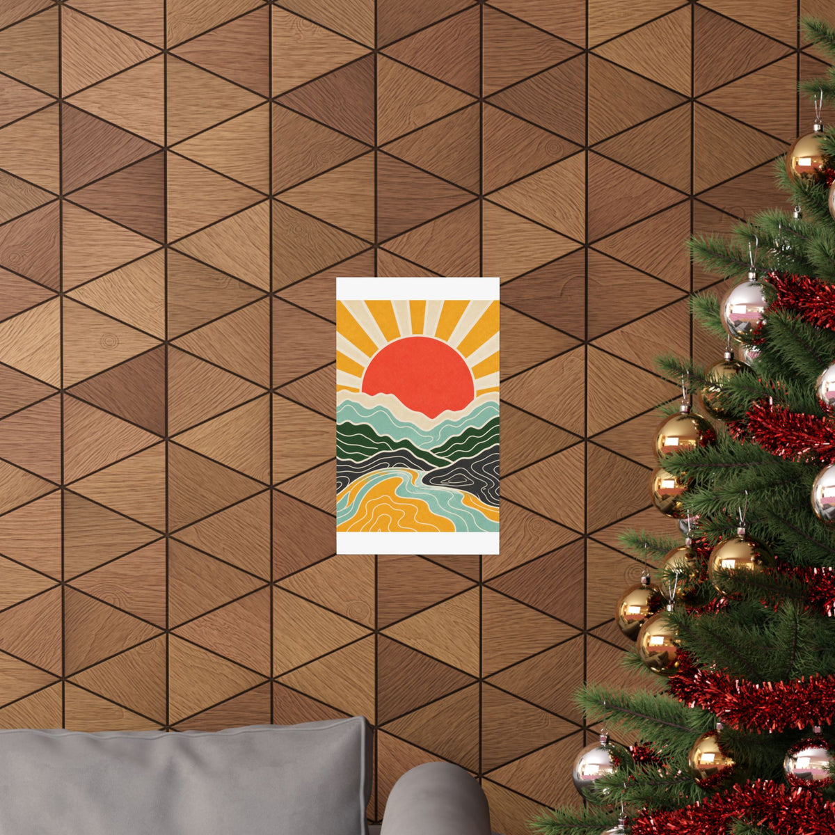 Topographic Sunrise Mid Century Mountain Art Poster