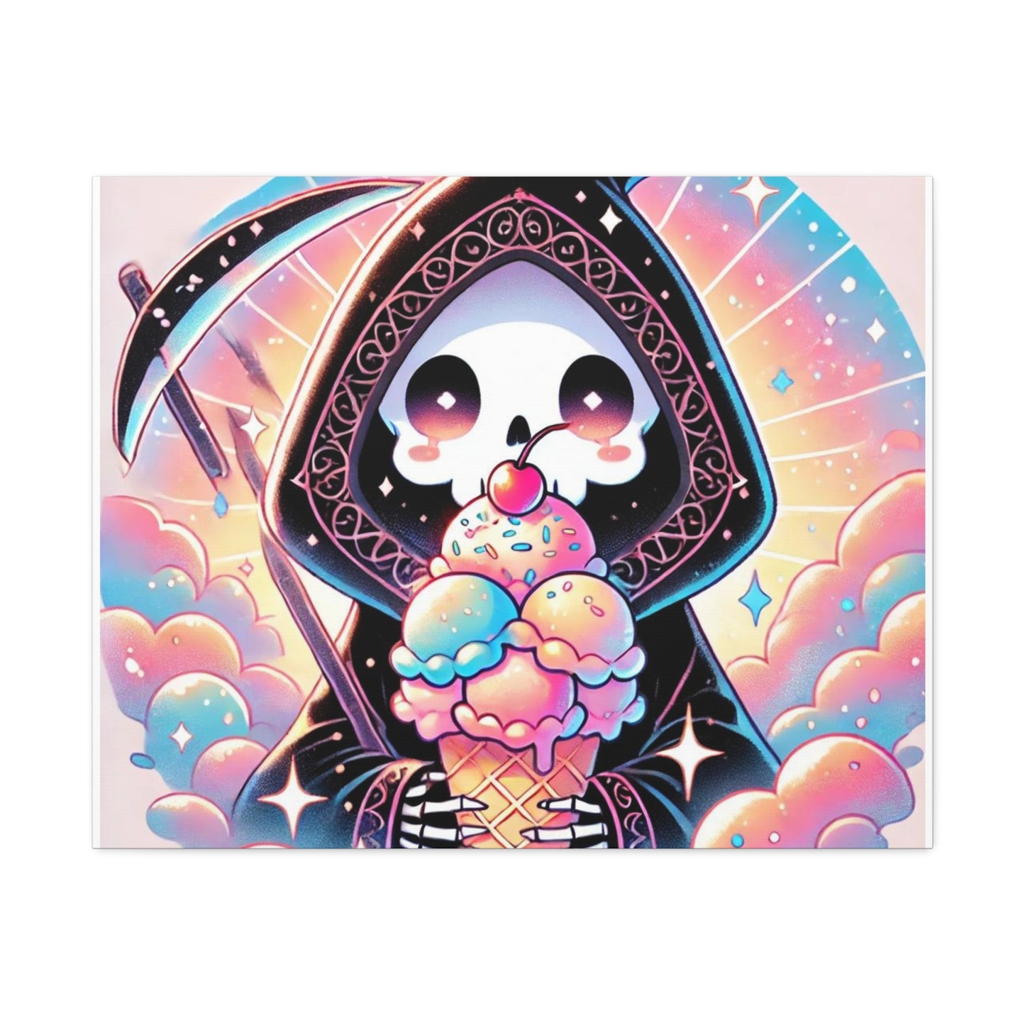 Cute Grim Reaper Ice Cream Pastel Canvas Art