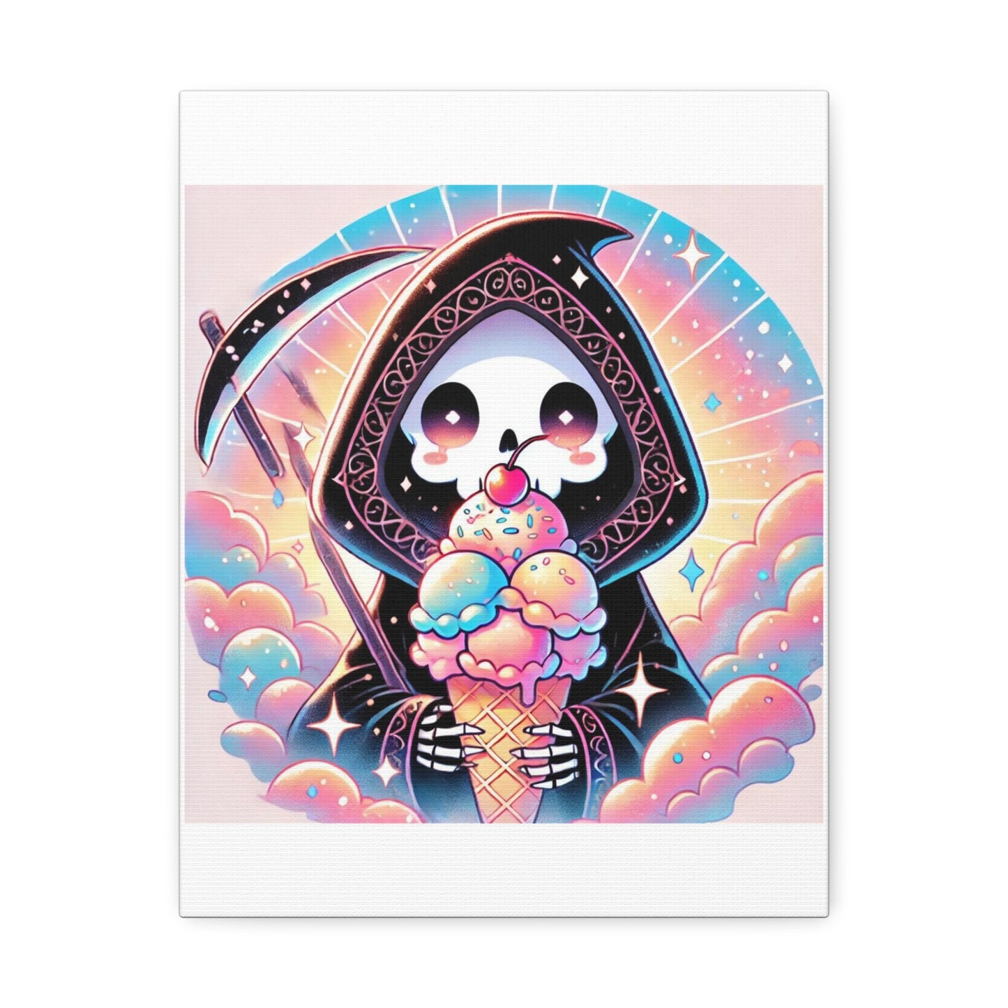 Cute Grim Reaper Ice Cream Pastel Canvas Art