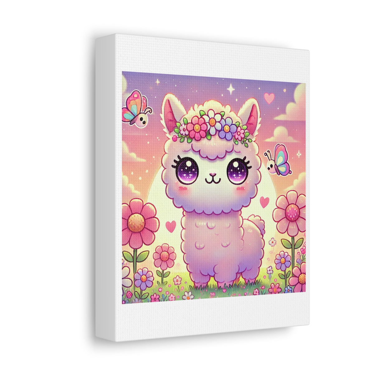Pastel Floral Alpaca Garden Kawaii Canvas Wall Art