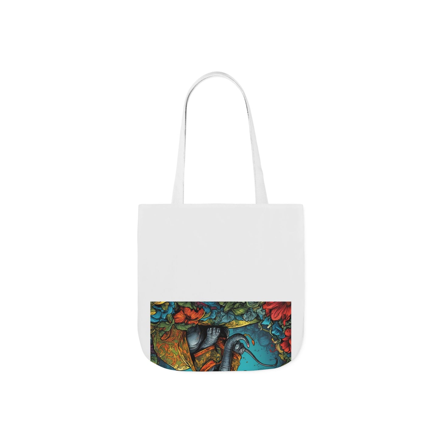 Colorful Storybook Elephant Floral Canvas Tote Bag