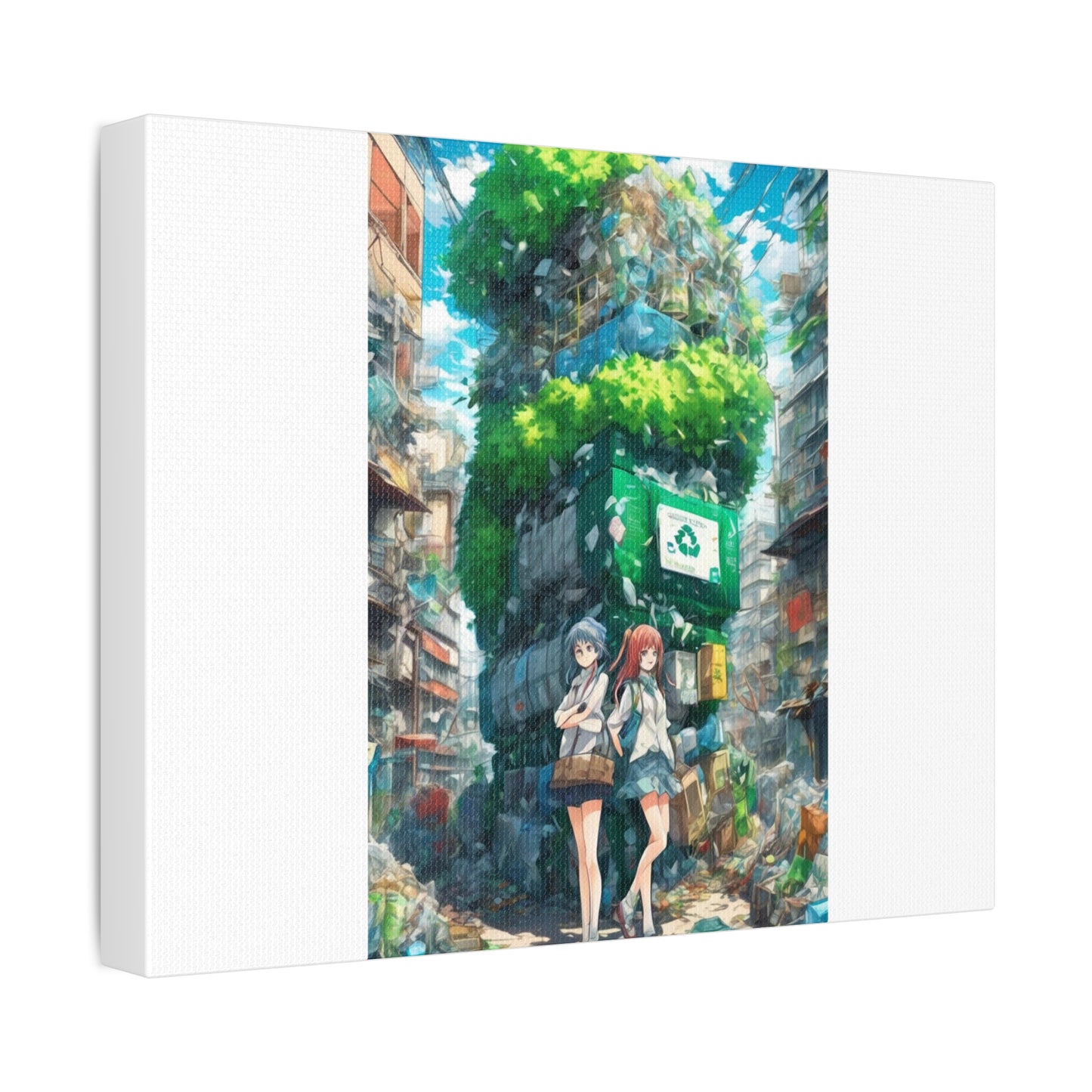 Urban Recycling Anime Friends Eco City Canvas Print