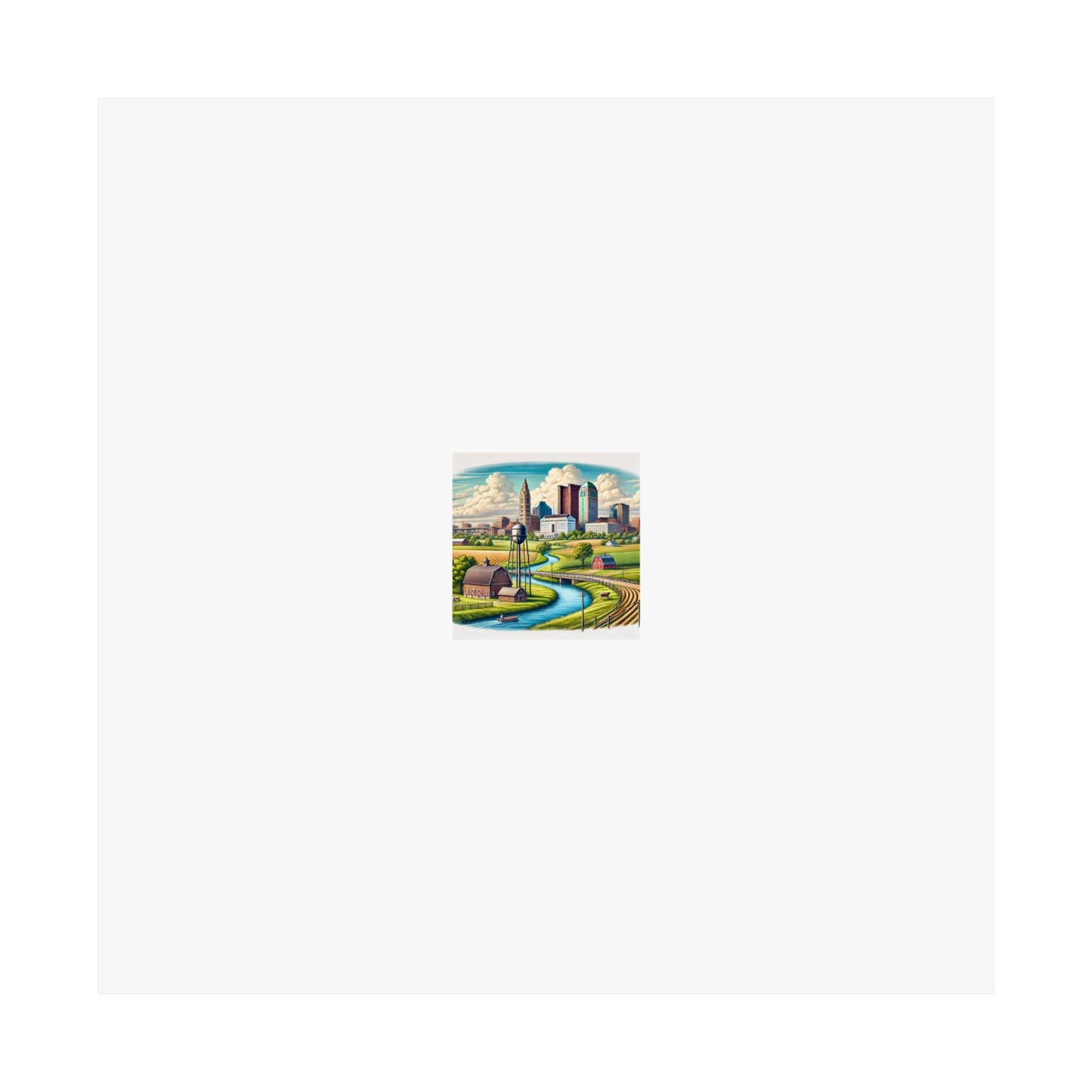 Rural River City Skyline Hometown Landscape Poster Art