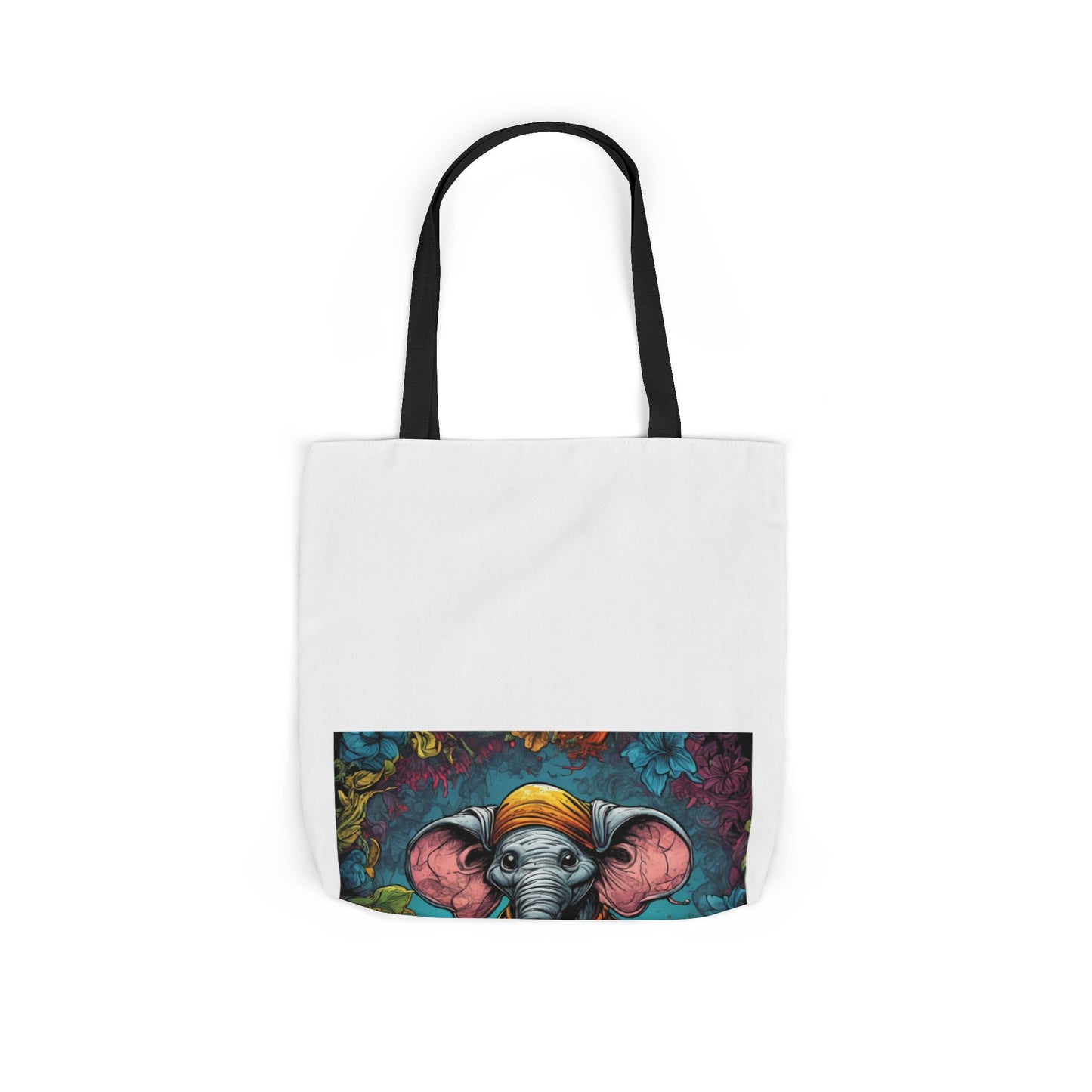 Colorful Storybook Elephant Floral Canvas Tote Bag