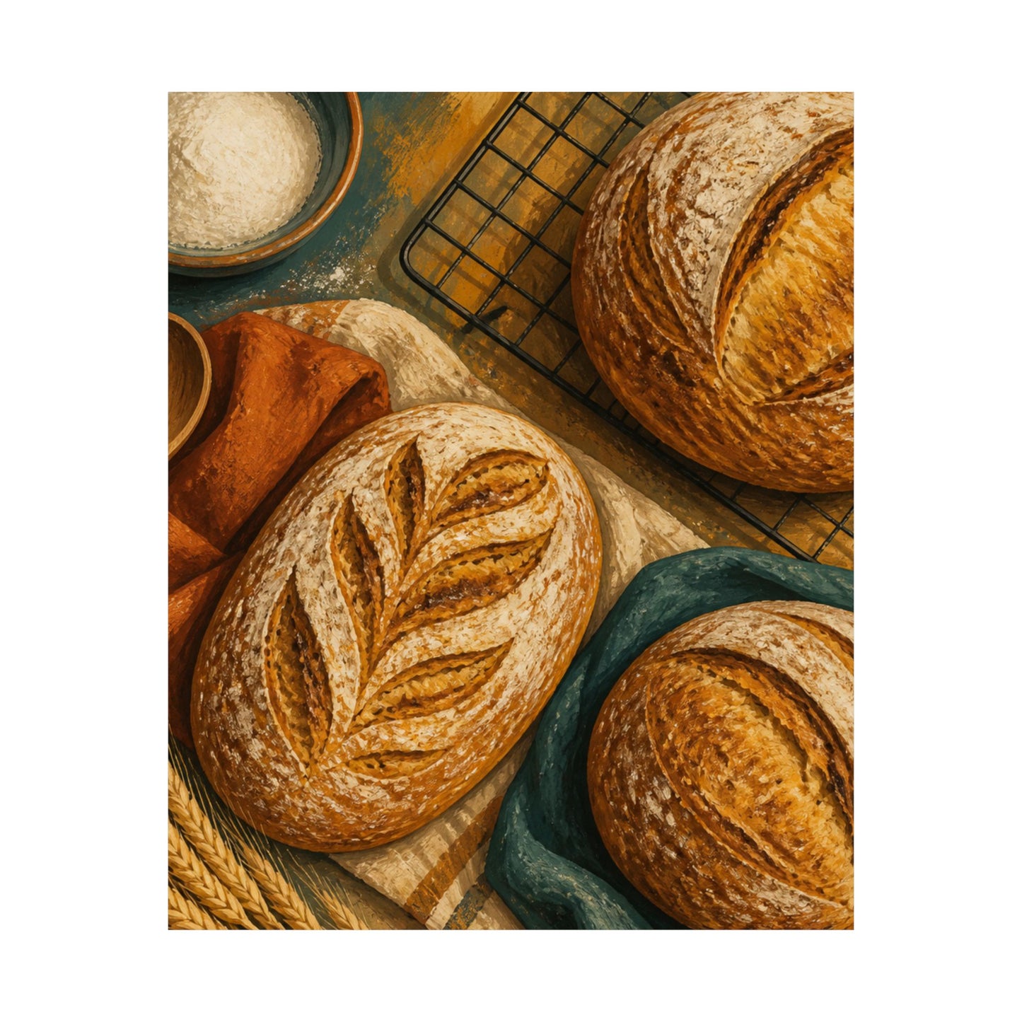 Artisan Bread Baking Still Life Poster