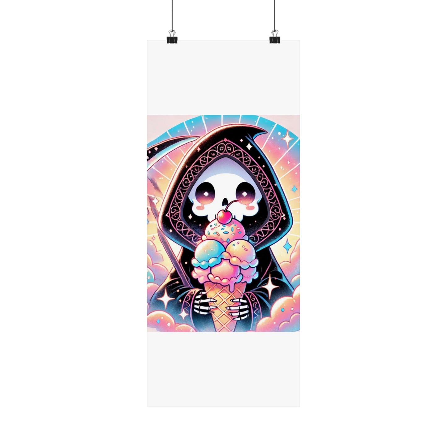 Cute Grim Reaper Ice Cream Pastel Novelty Poster