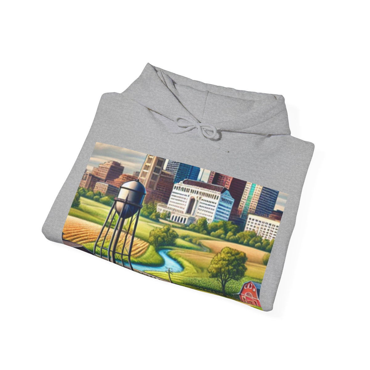 Rural River City Skyline Hometown Landscape Cozy Hoodie