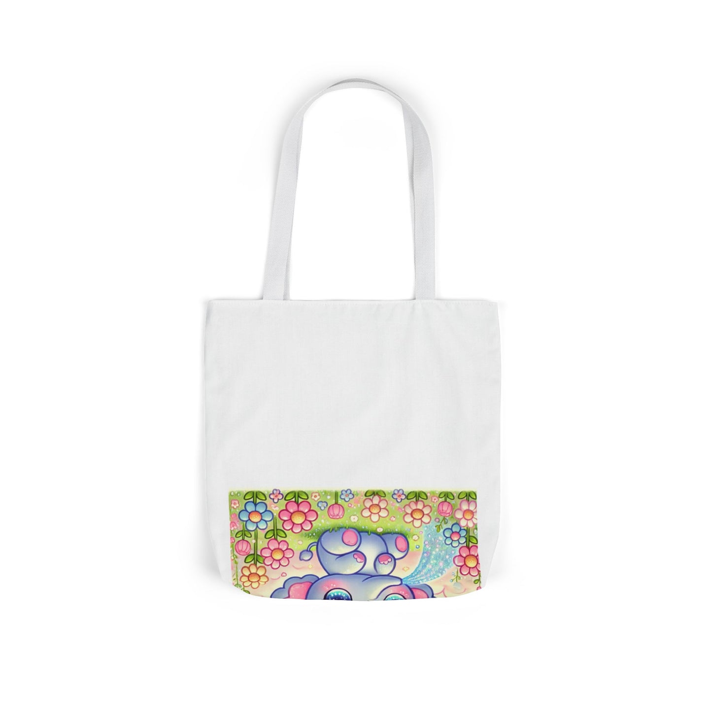 Pastel Rainbow Baby Elephant Floral Canvas Tote Bag