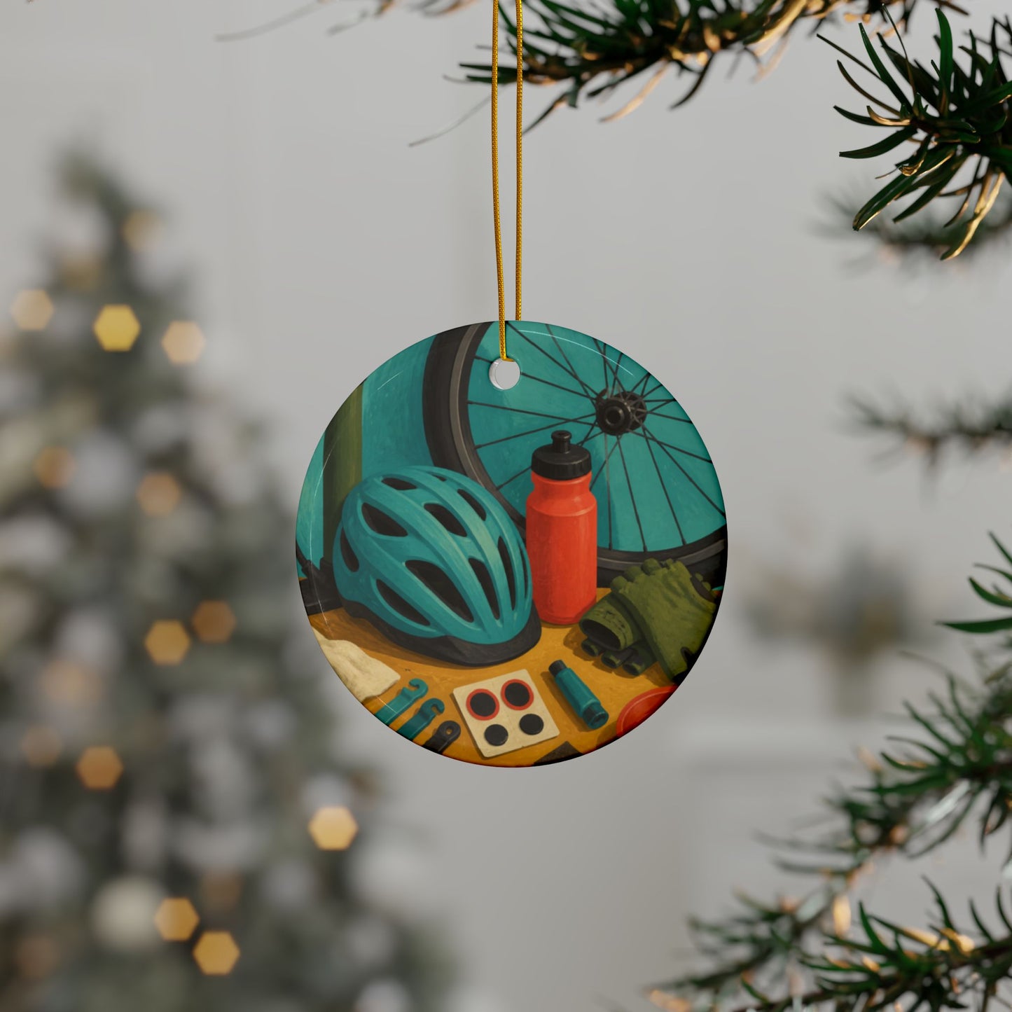 Everyday Bicycle Workshop Art Ceramic Ornament, Holiday Keepsake and Gift