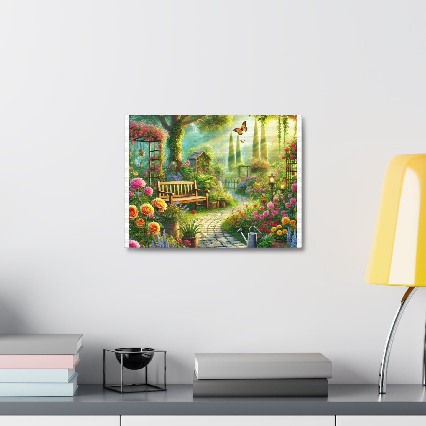 Sunlit Spring Flower Garden Bench Canvas