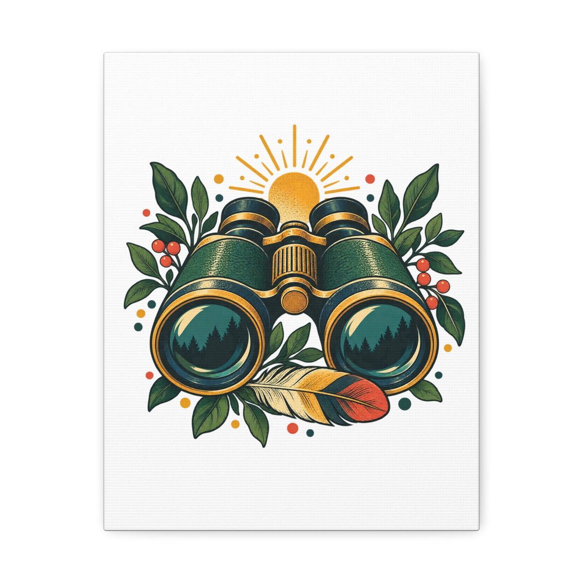 Retro Binoculars and Botanical Birdwatching Art Canvas