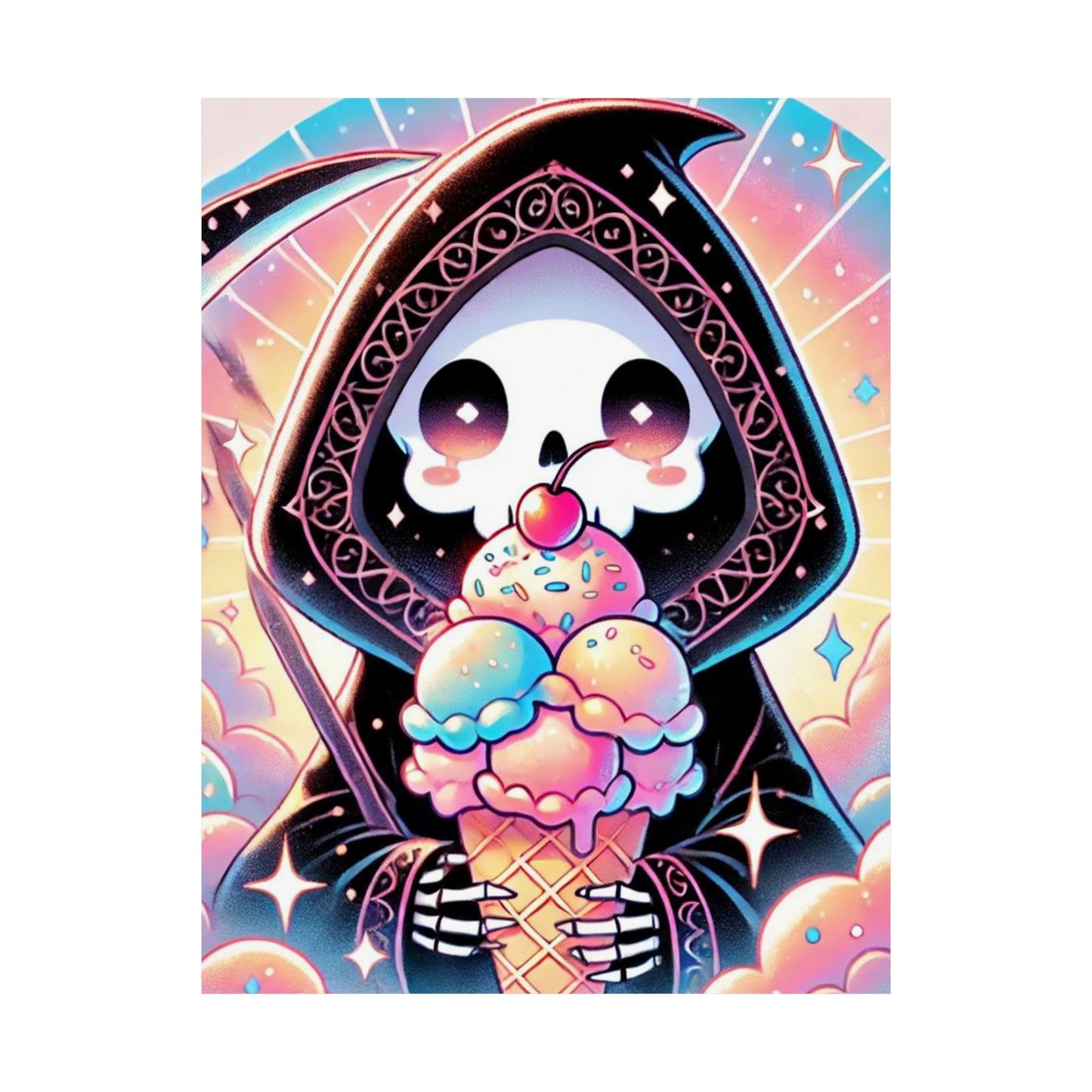 Cute Grim Reaper Ice Cream Pastel Novelty Poster