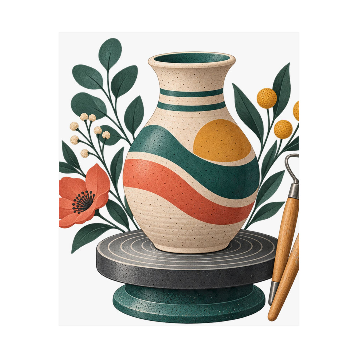 Midcentury Pottery Botanical Art Poster