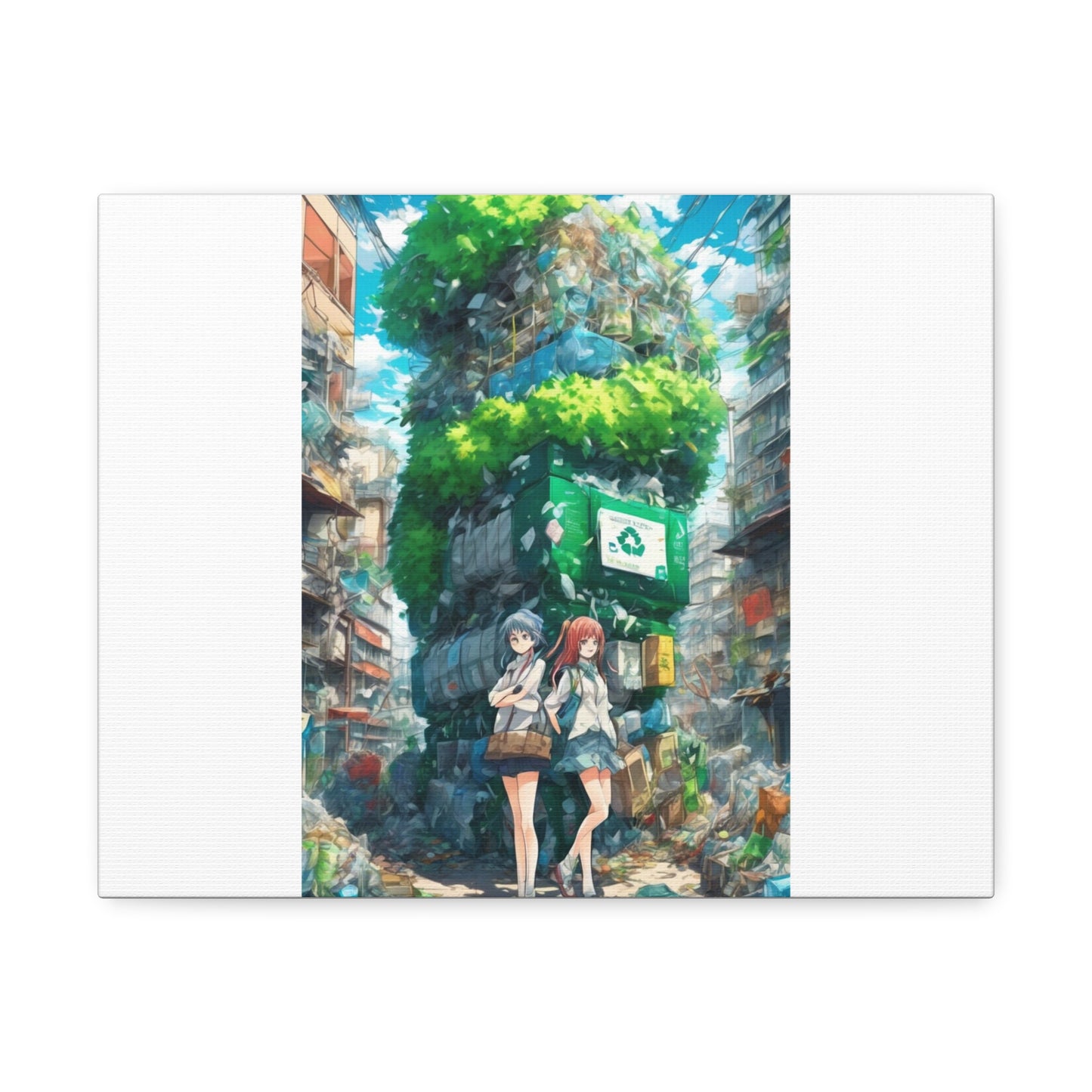 Urban Recycling Anime Friends Eco City Canvas Print