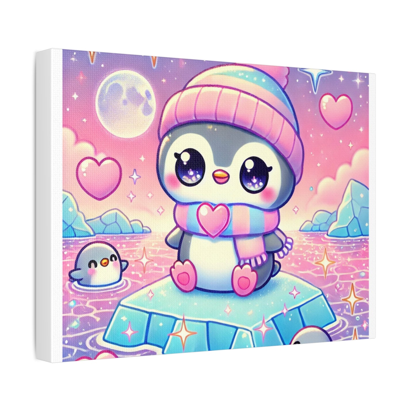 Cute Winter Penguin Ice Floe Kawaii Art Canvas
