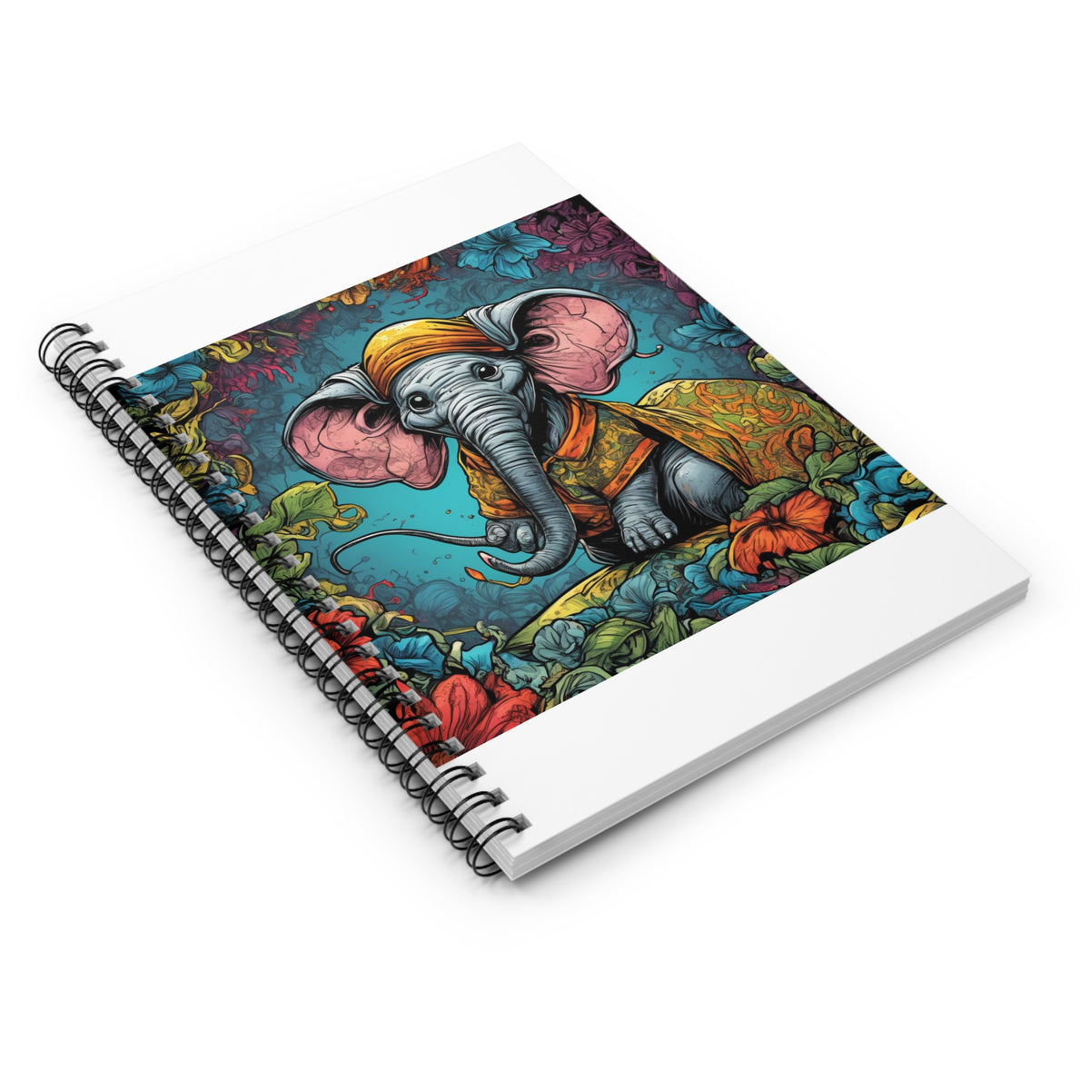 Colorful Storybook Elephant Floral Spiral Notebook