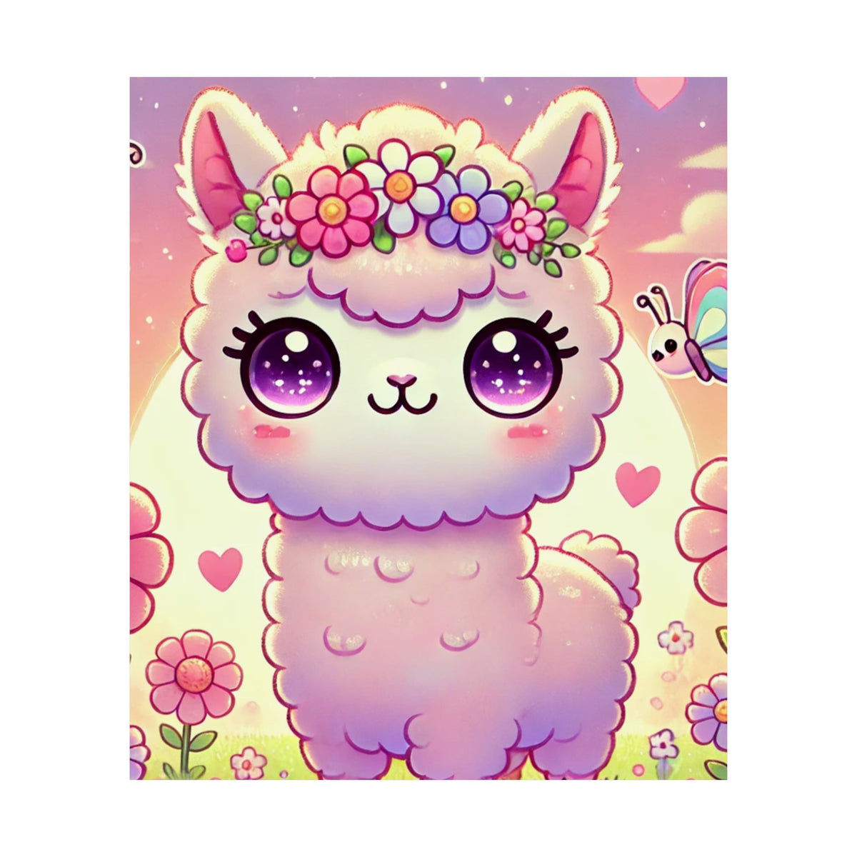 Pastel Floral Alpaca Garden Kawaii Wall Art Poster