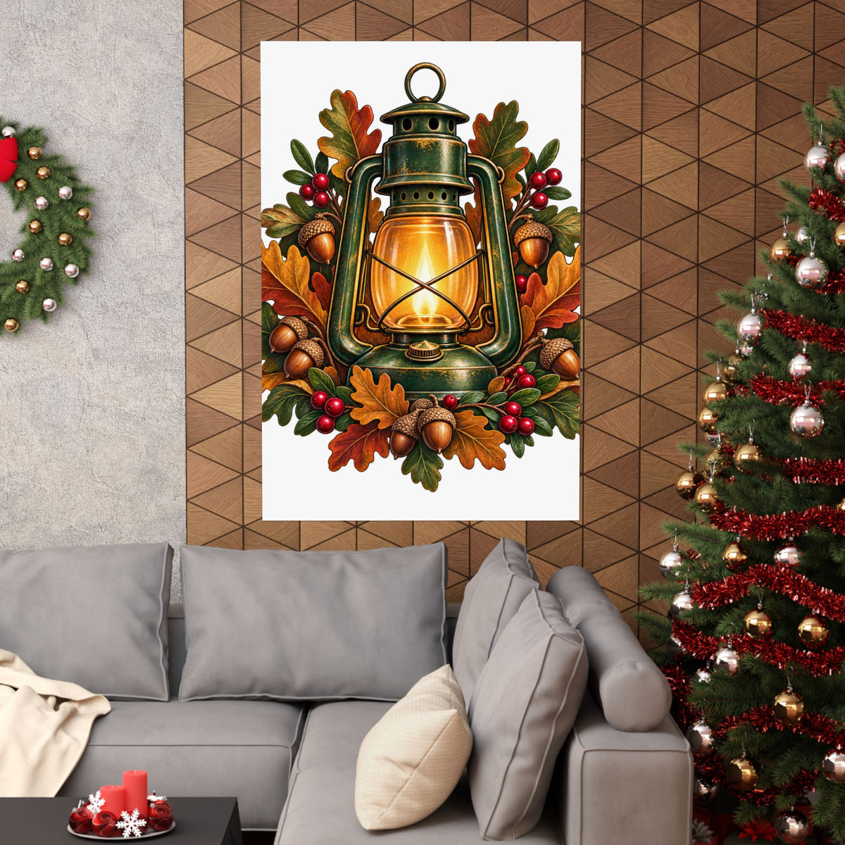 Autumn Oak Lantern and Acorns Poster