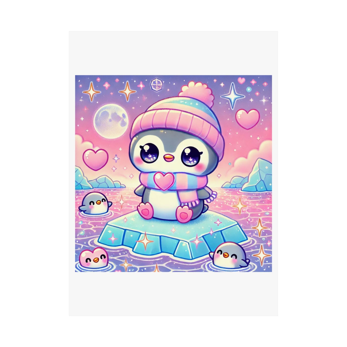 Cute Winter Penguin Ice Floe Kawaii Art Poster