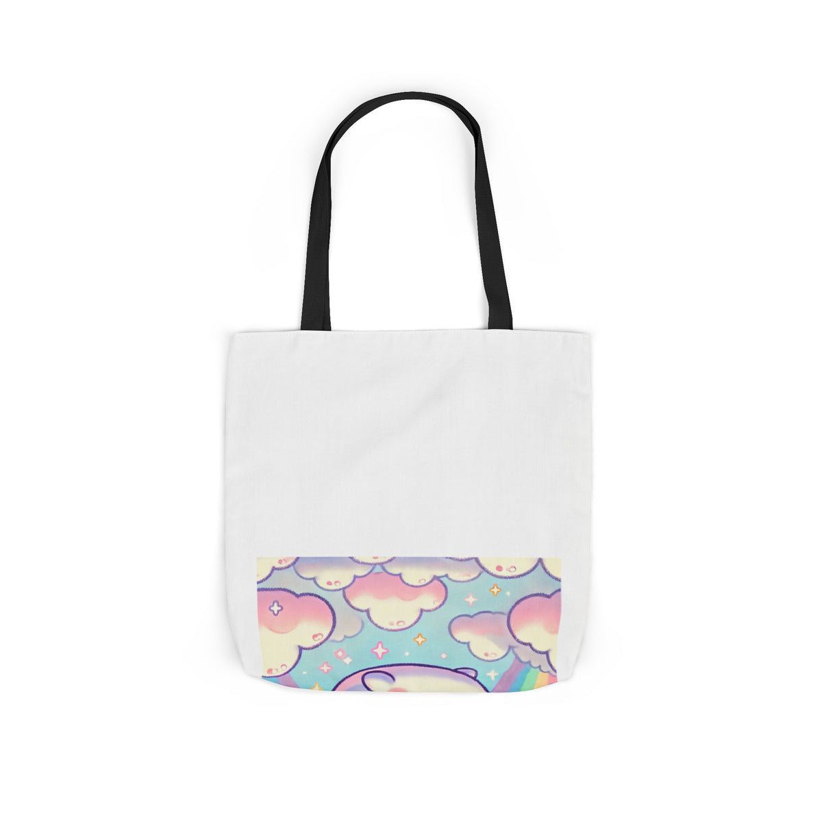 Kawaii Rainbow Whale Pastel Cloud Canvas Tote Bag
