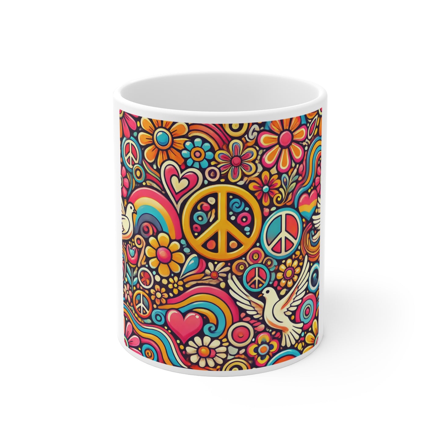 Colorful Peace Floral Pattern Coffee Mug
