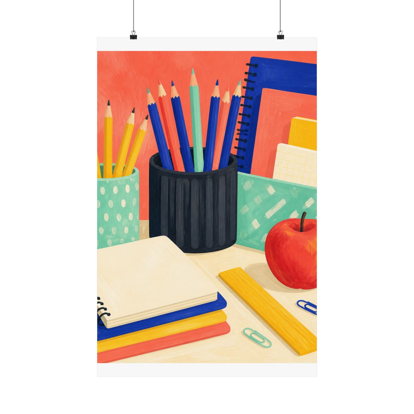 Colorful Teacher Desk Supplies Art Poster