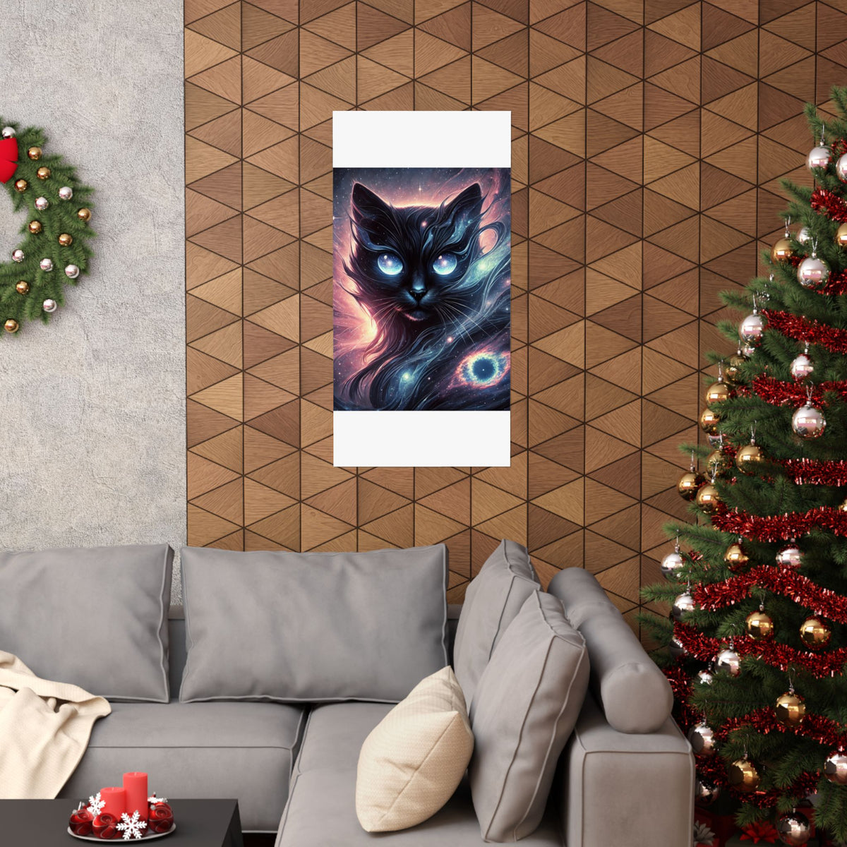 Cosmic Black Cat Galaxy Celestial Wall Art Poster