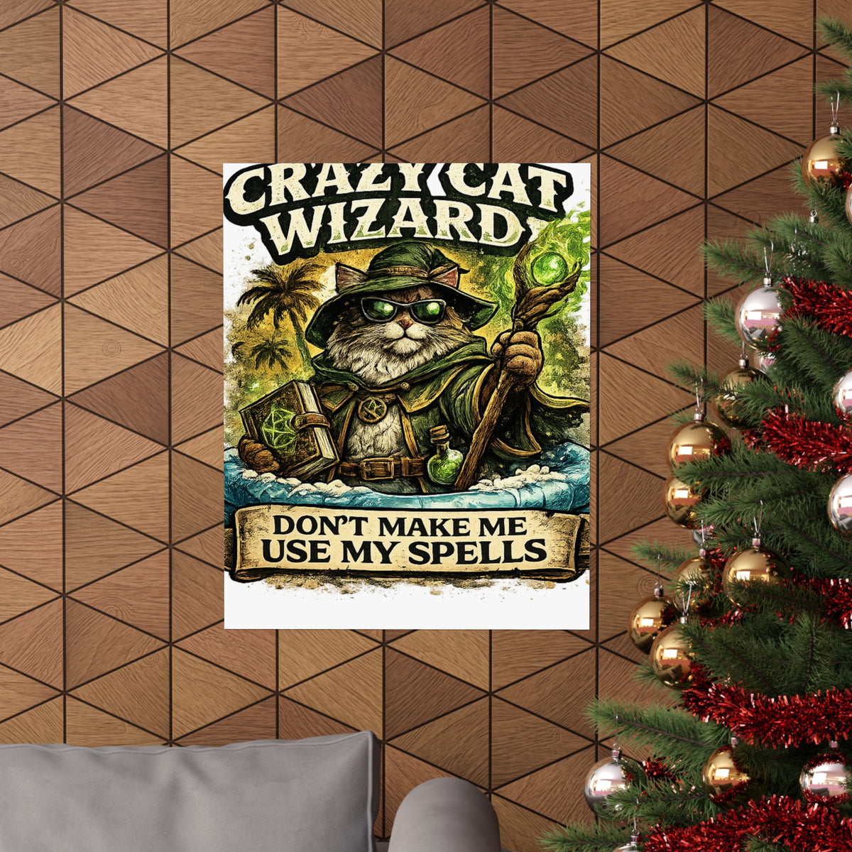 Crazy Cat Wizard Funny Fantasy Magic Art Poster