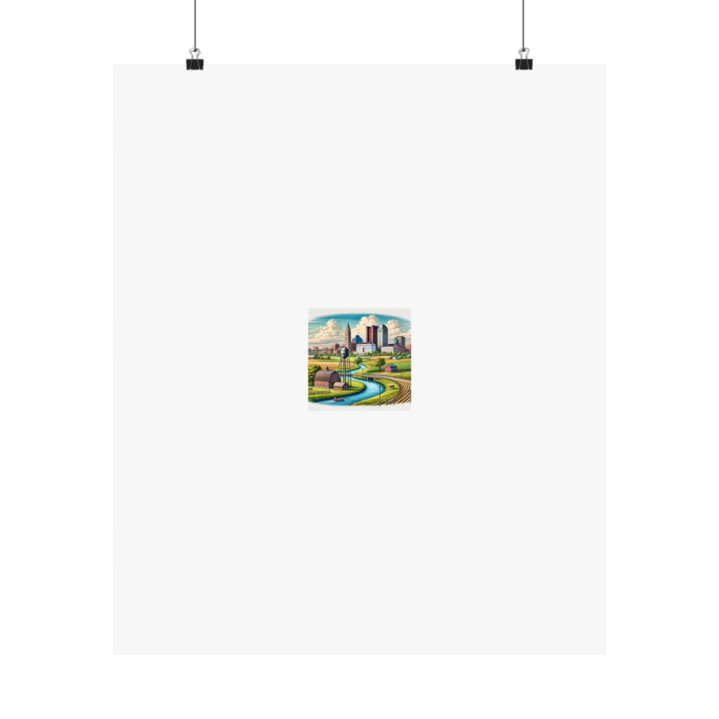 Rural River City Skyline Hometown Landscape Poster Art