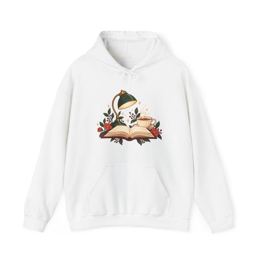 Cozy Book Lamp and Botanical Reading Art Hoodie