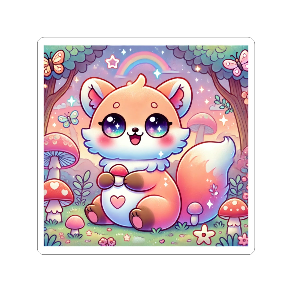 Pastel Woodland Fox Mushroom Kawaii Sticker