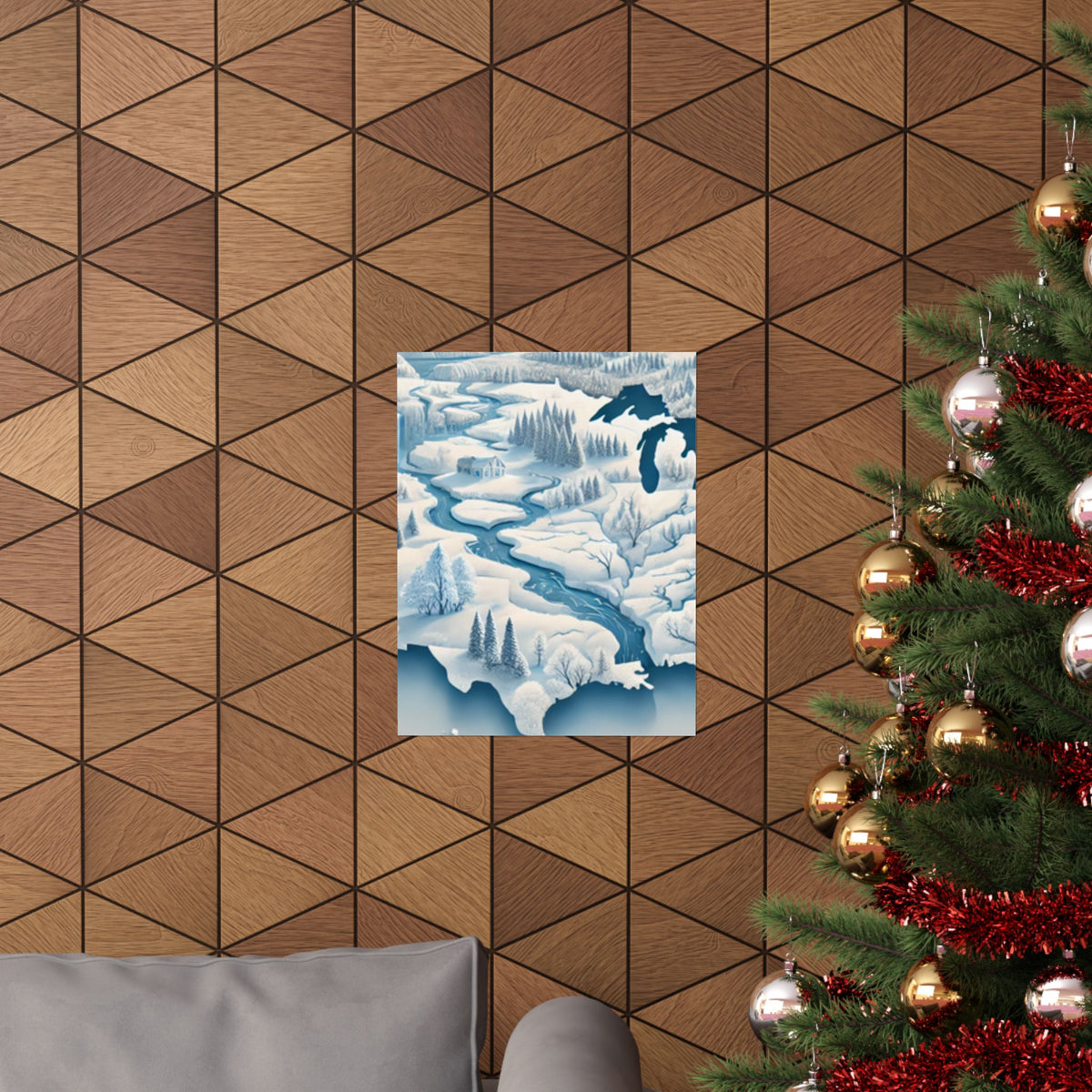 Winter USA Dreamscape Snowy Map Poster Wall Art Decor