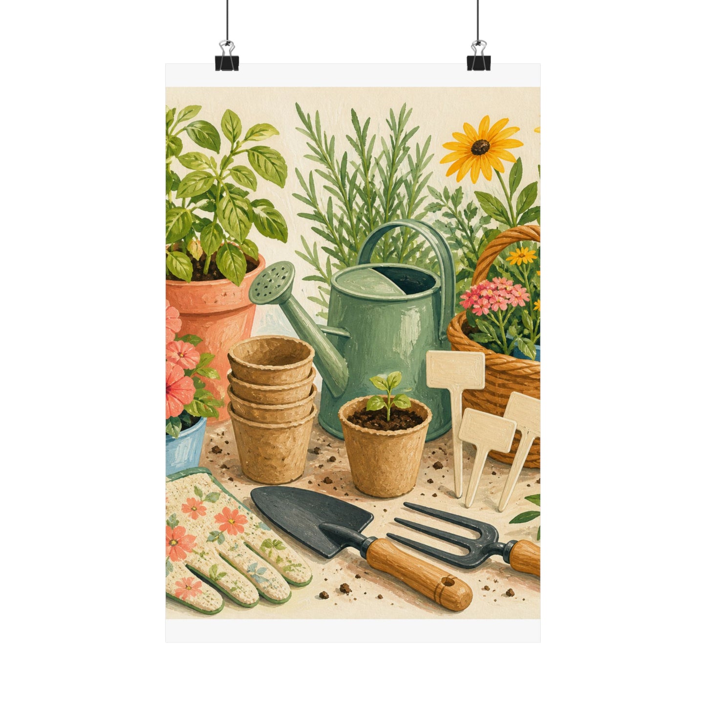 Colorful Gardening Tools and Flowers Hobby Poster