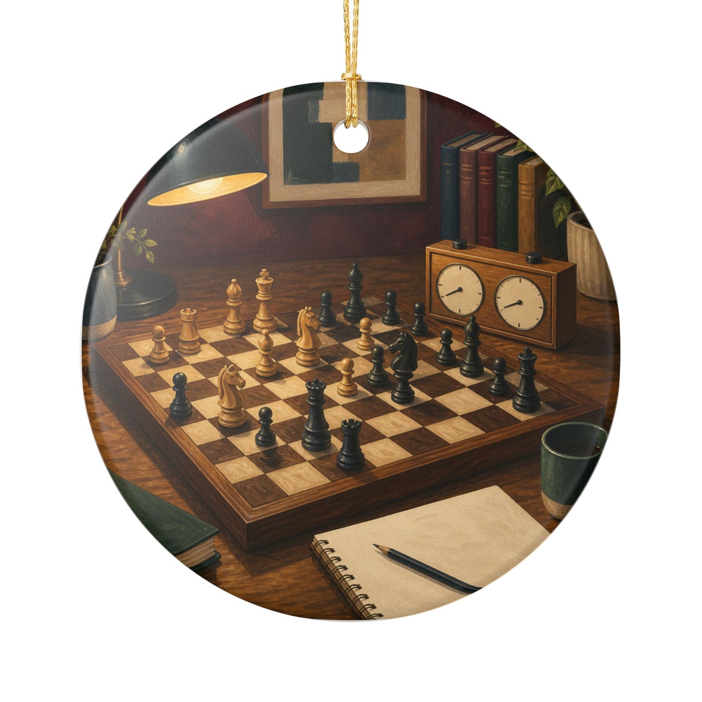 Cozy Chess Strategy Game Hobby Art Ceramic Ornament, Holiday Keepsake and Gift