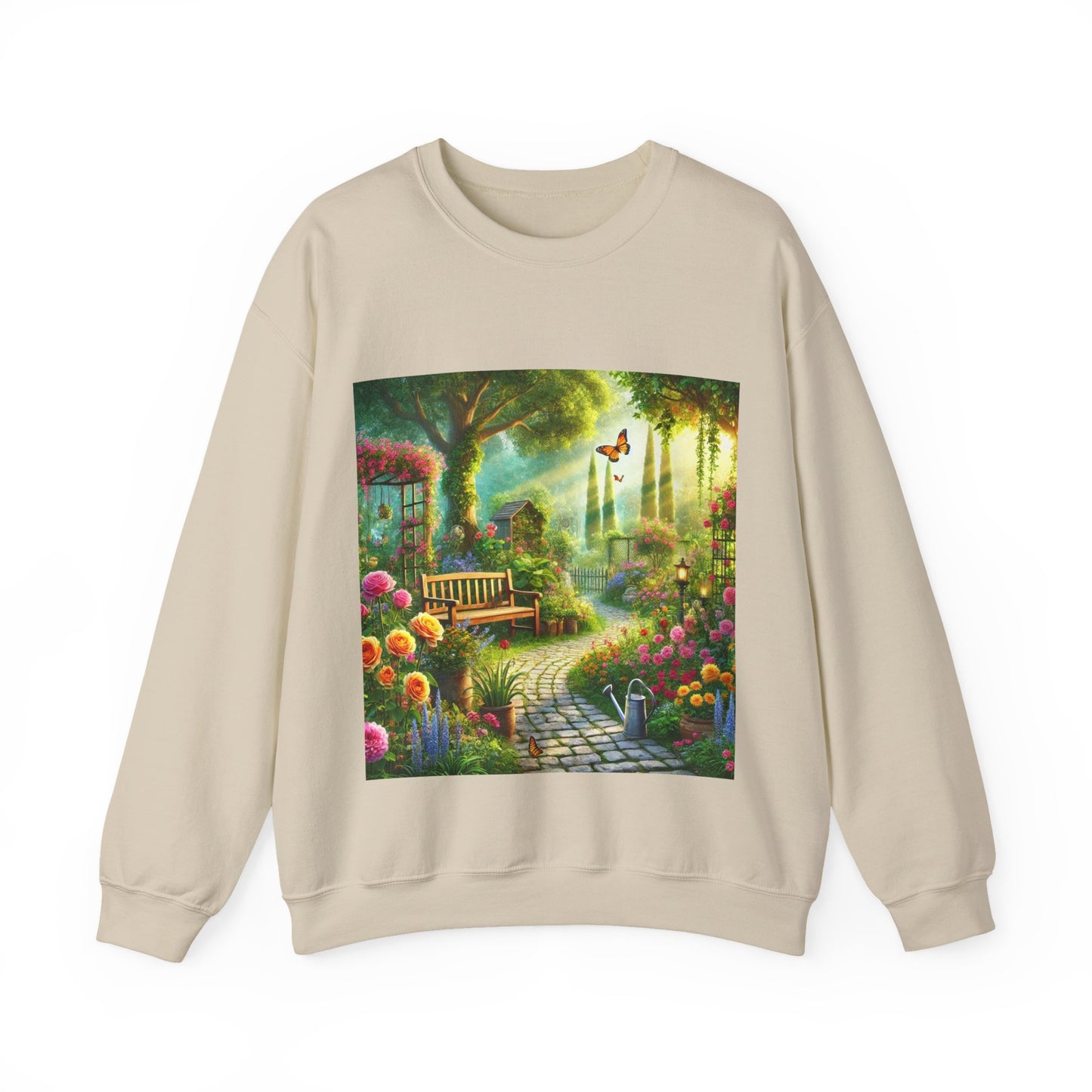 Sunlit Spring Flower Garden Bench Sweatshirt